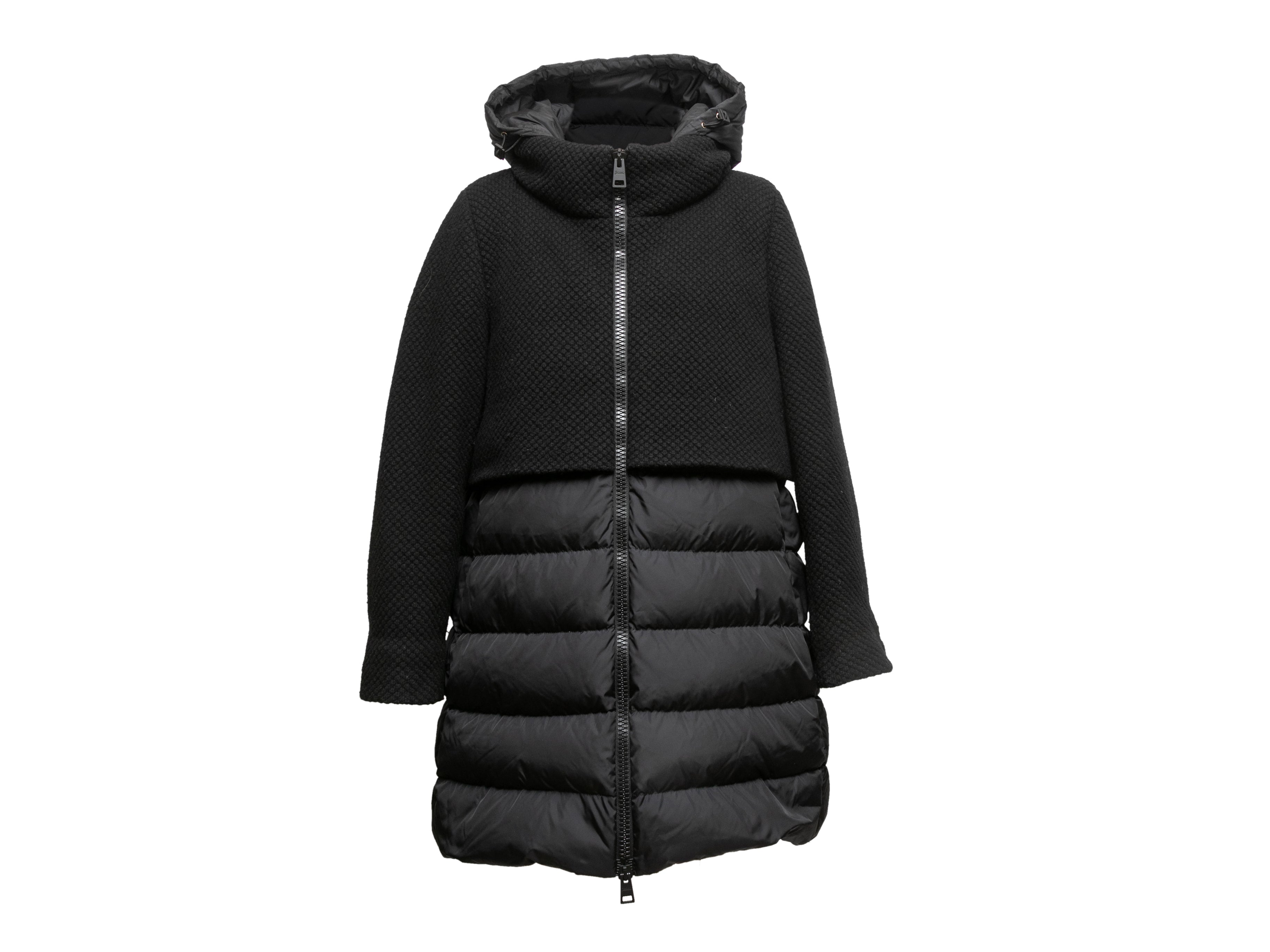 Black Hooded Down Puffer Coat Size IT 50