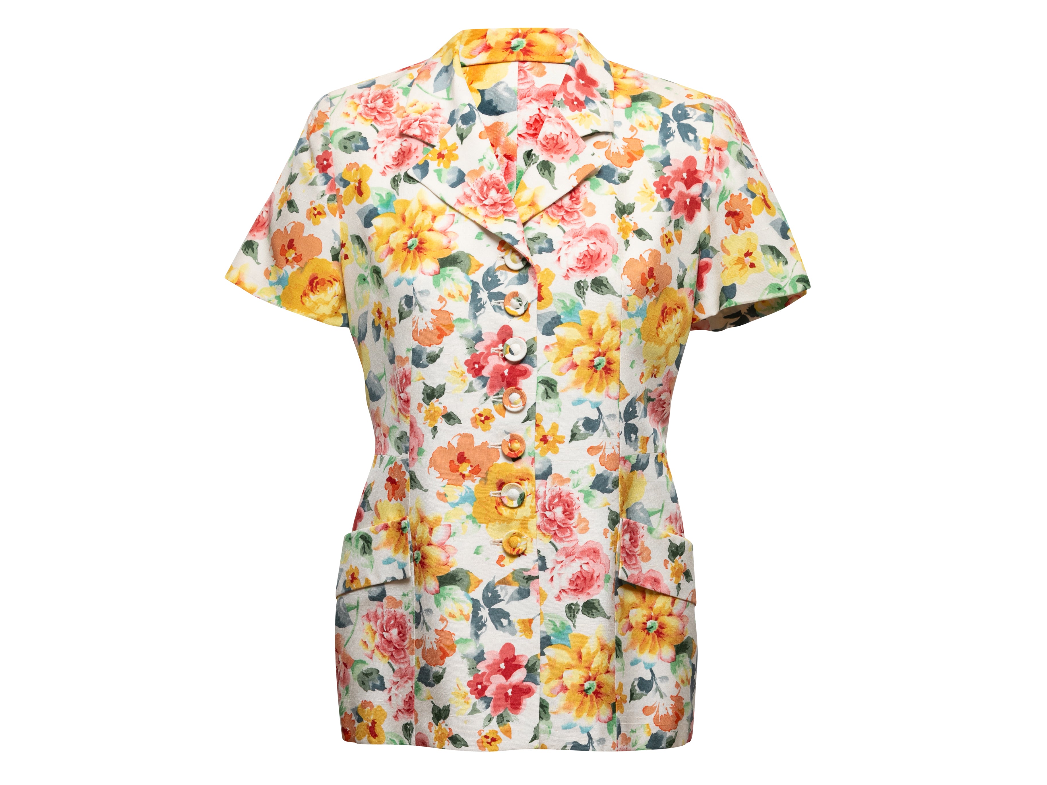 Multicolor Floral Print Short Sleeve Jacket Size US 8