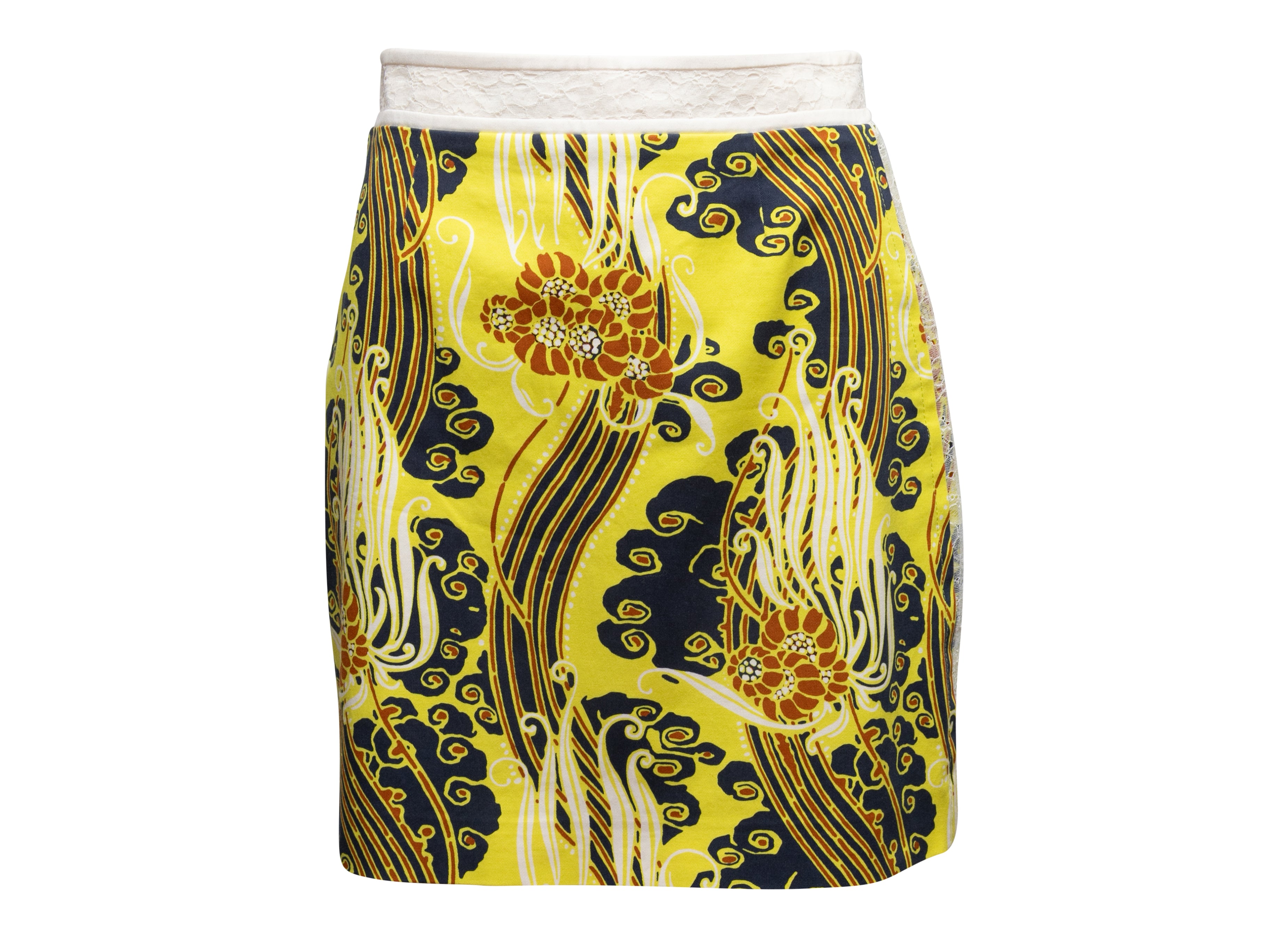 Yellow & Multicolor Abstract Print Skirt Size IT 42