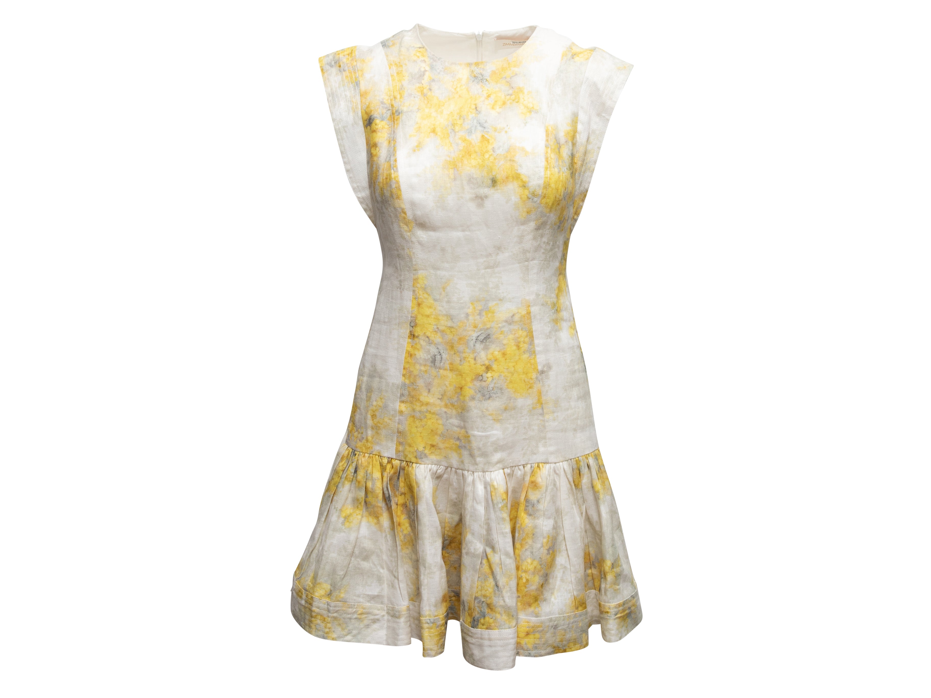 Yellow Floral Print Mini Dress Size