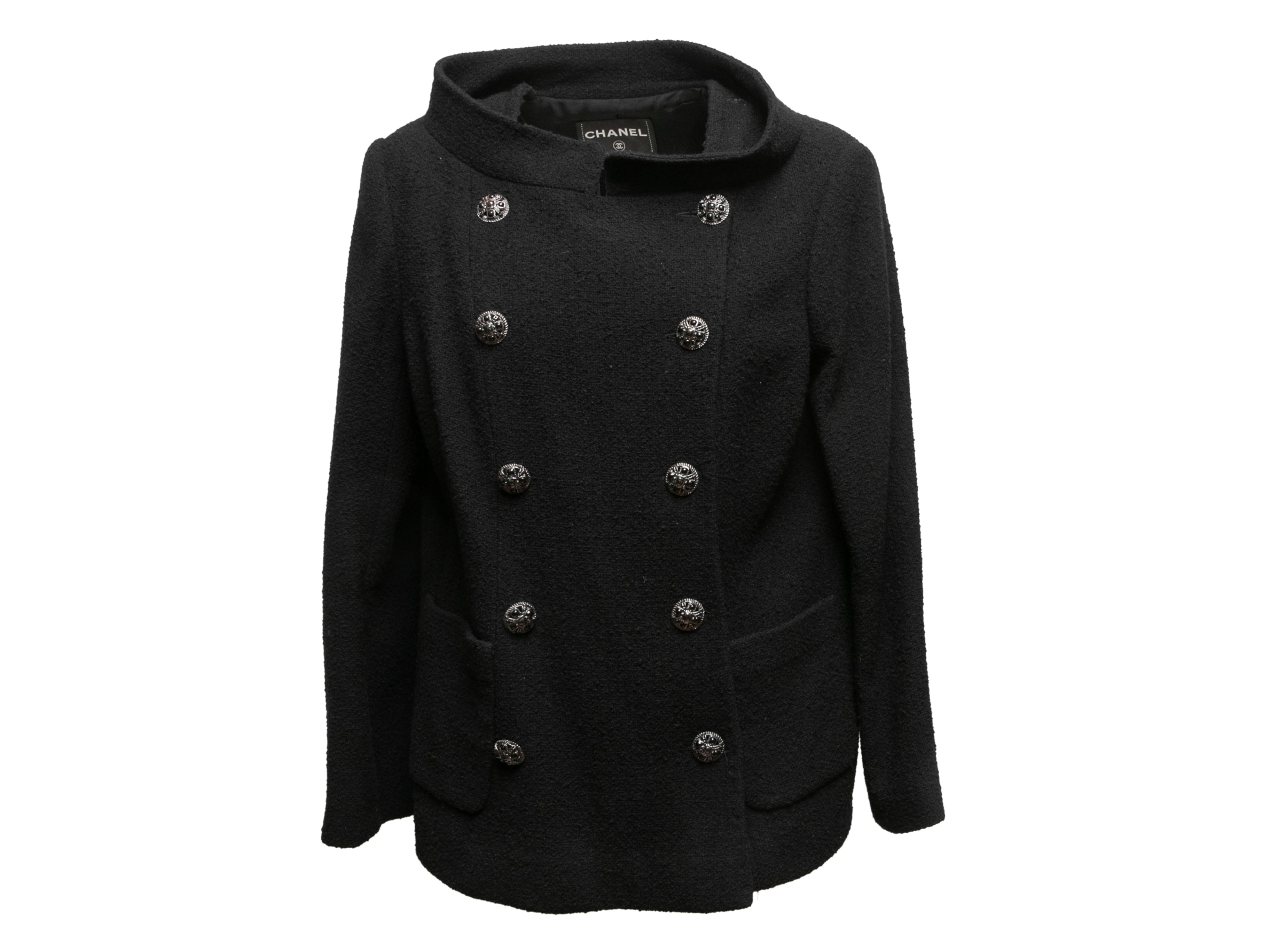 Black Double-Breasted Wool Jacket Size FR 48