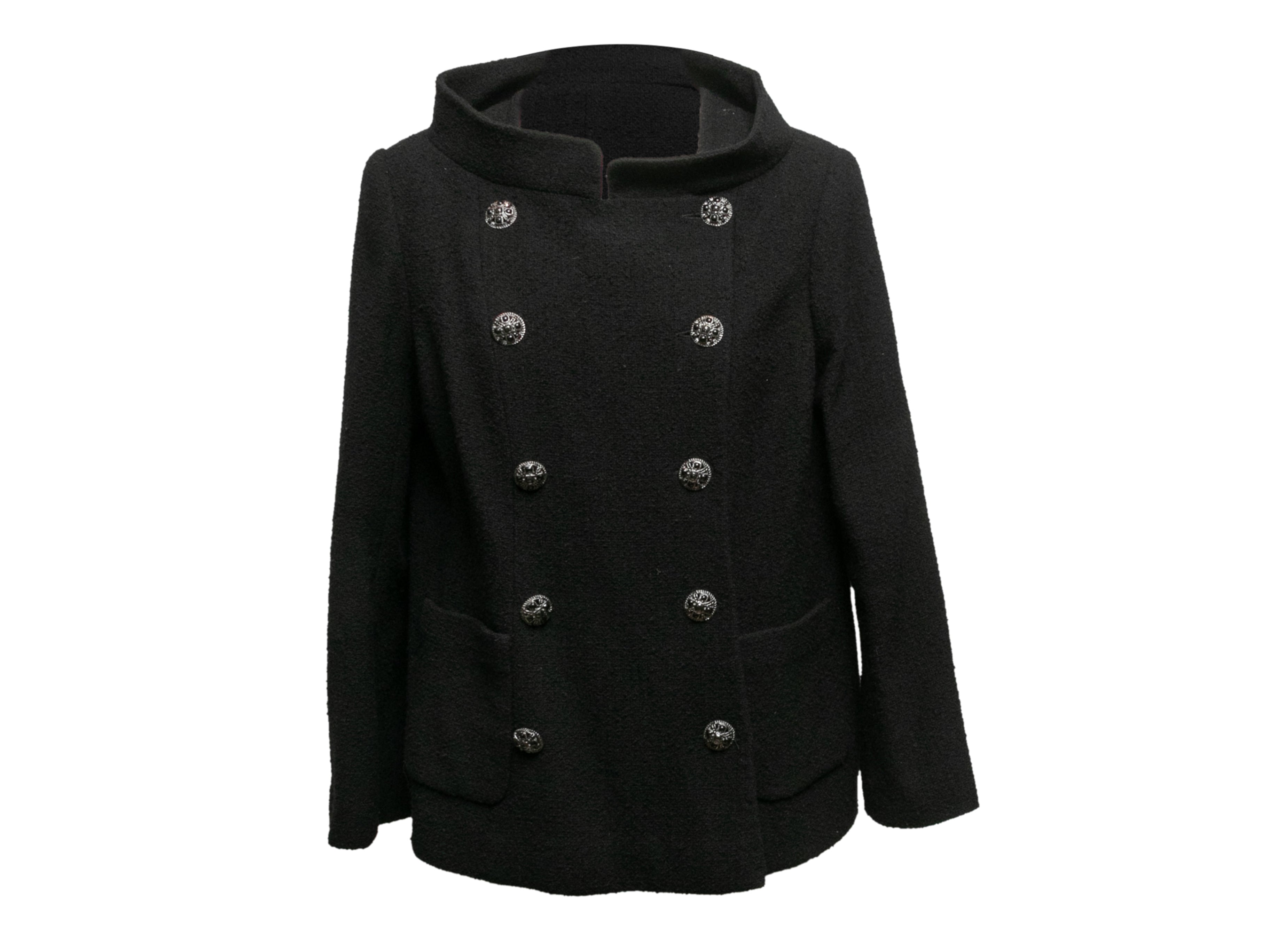 Black Double-Breasted Wool Jacket Size FR 48