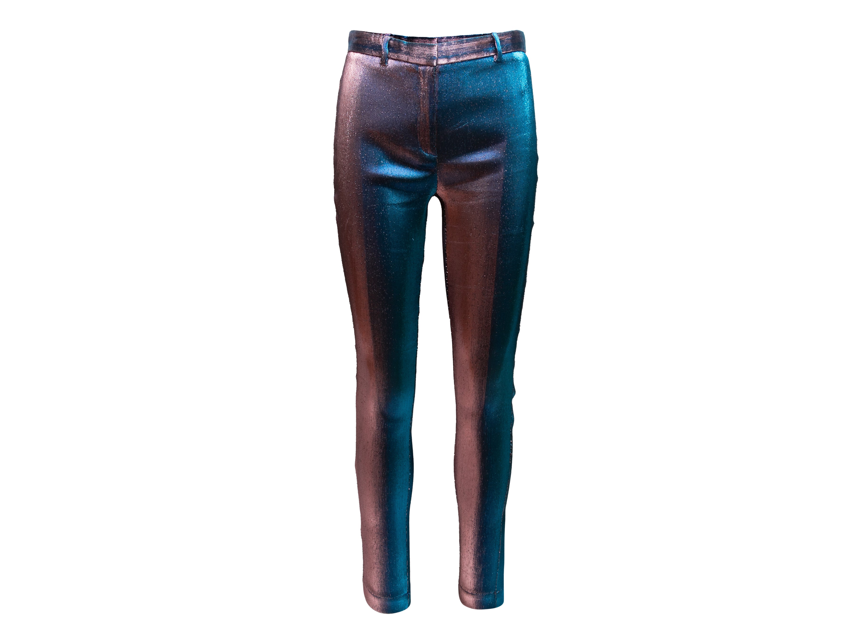 Blue & Purple Metallic Iridescent Skinny-Leg Pants Size IT 42