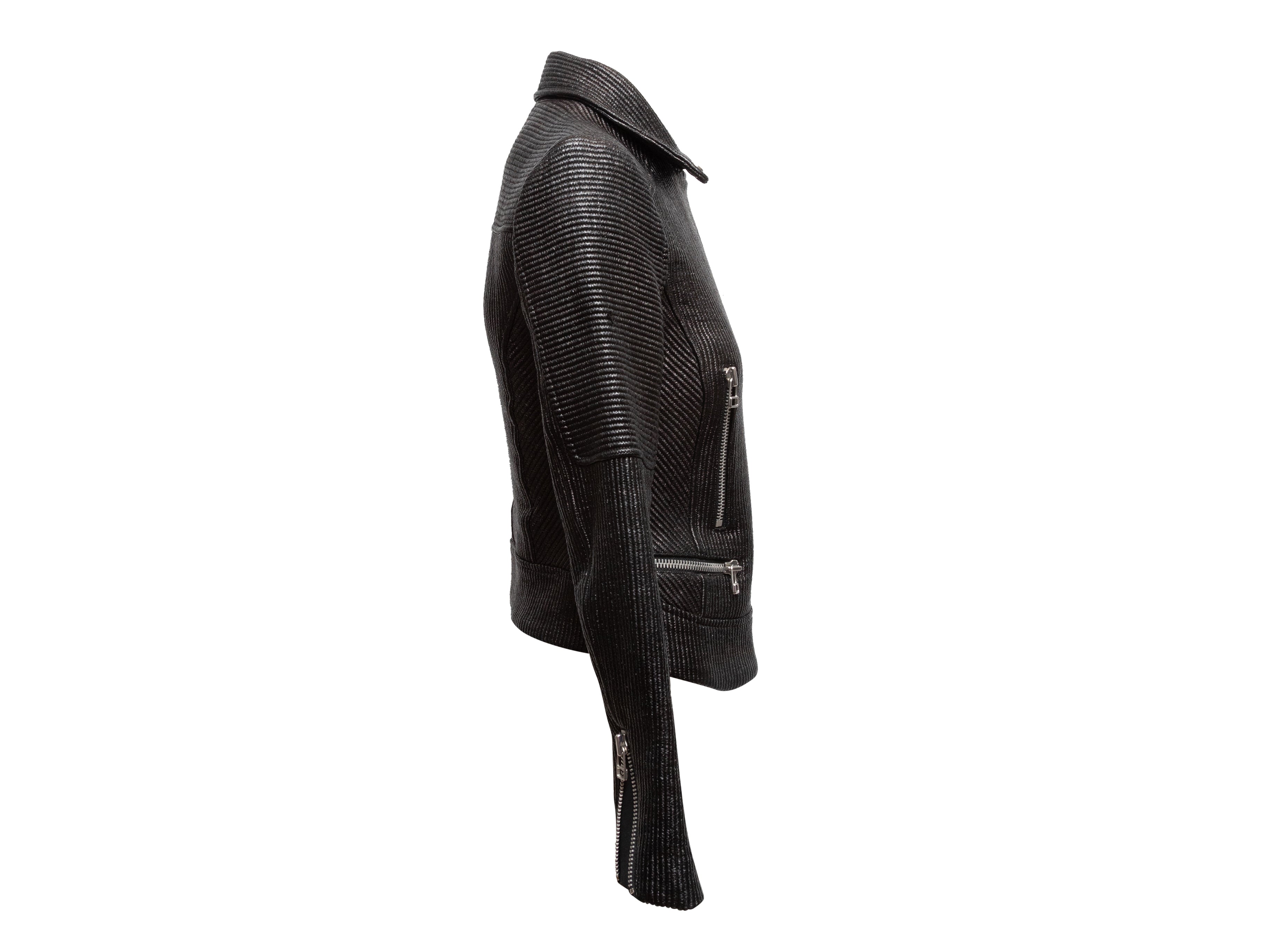 Black Ribbed Cotton Moto Jacket