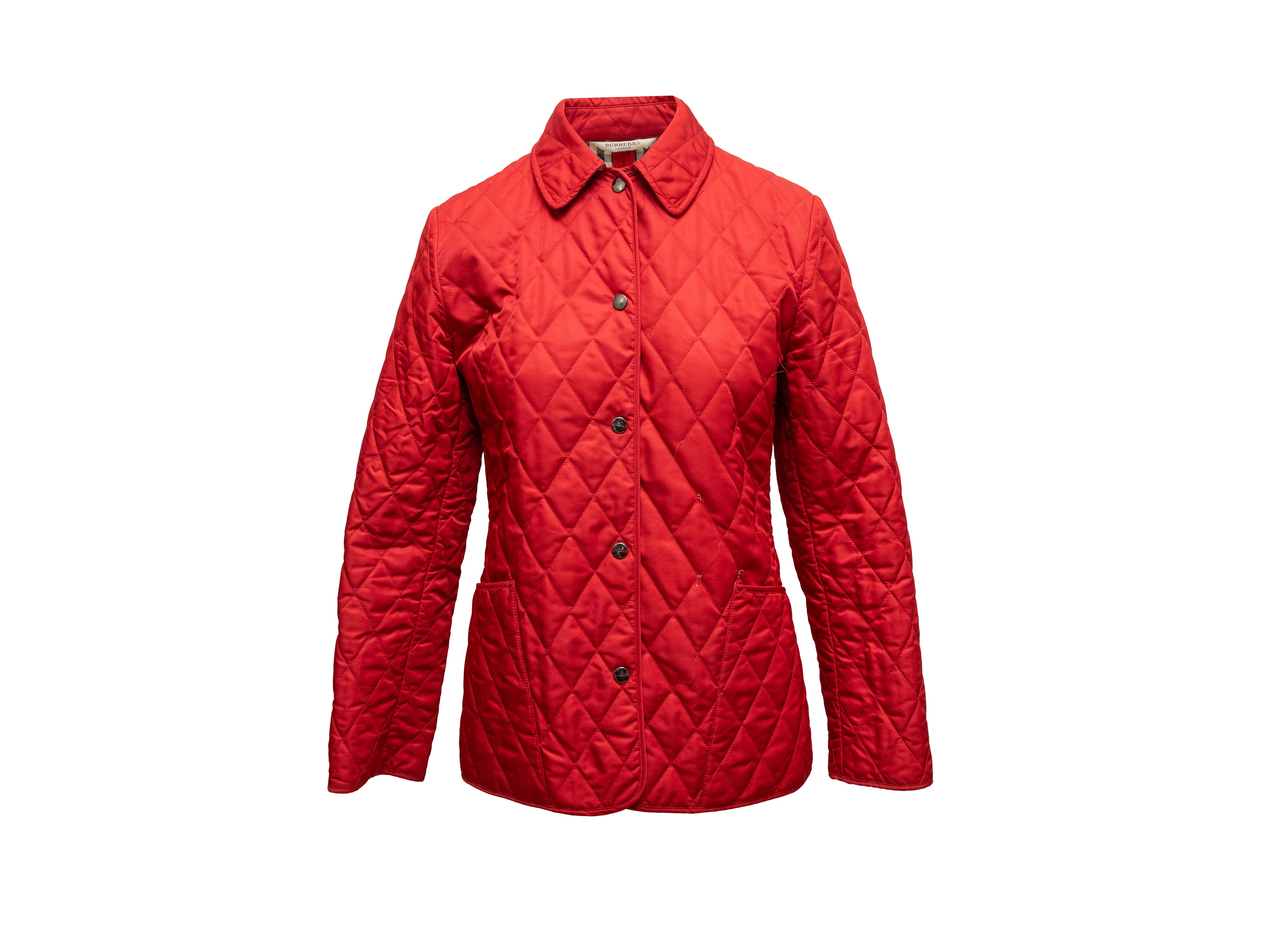 image of Red Burberry Quilted Nova Check-Lined Jacket Size US XS