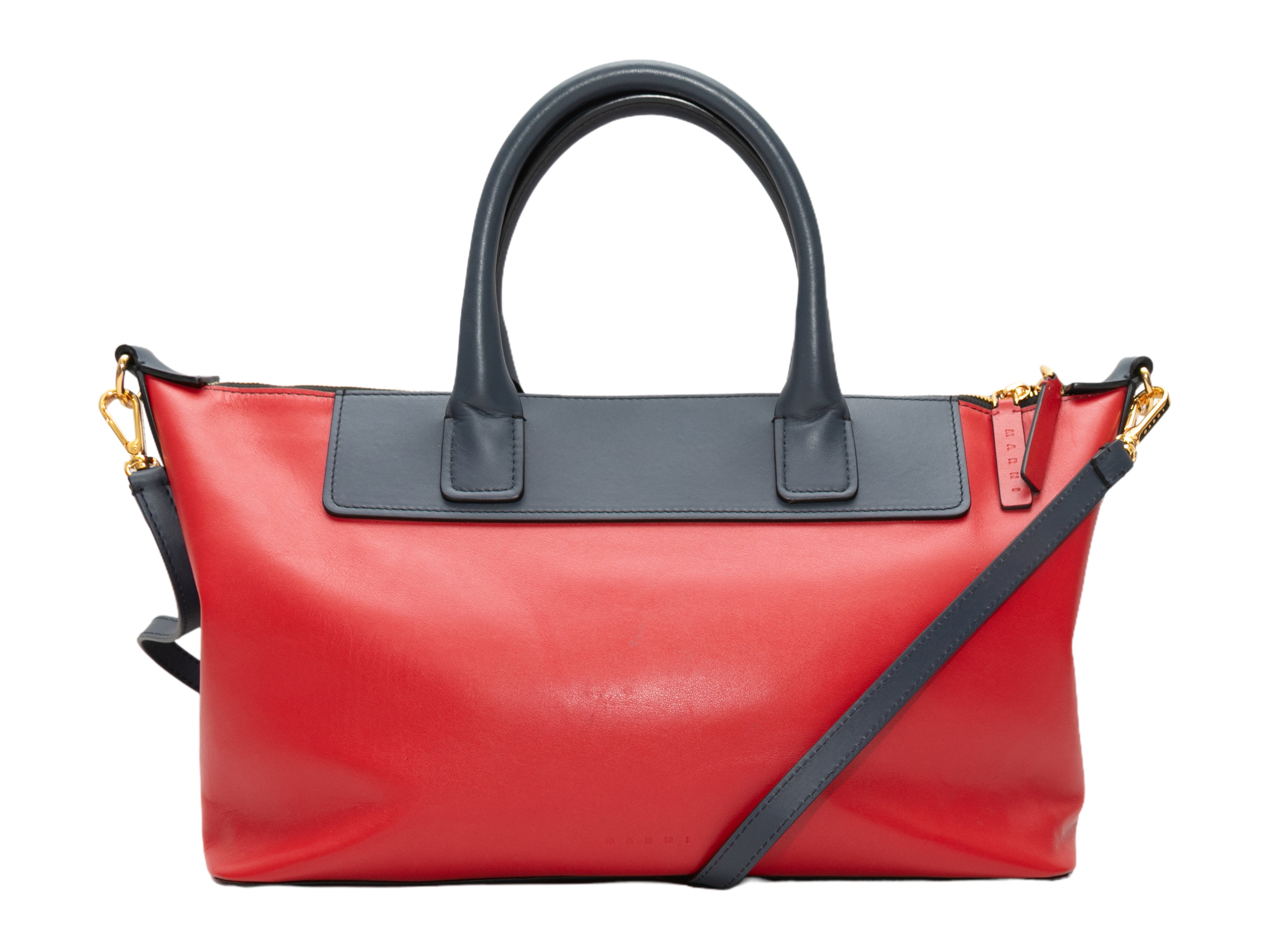 image of Red & Navy Marni Leather Crossbody Tote Bag