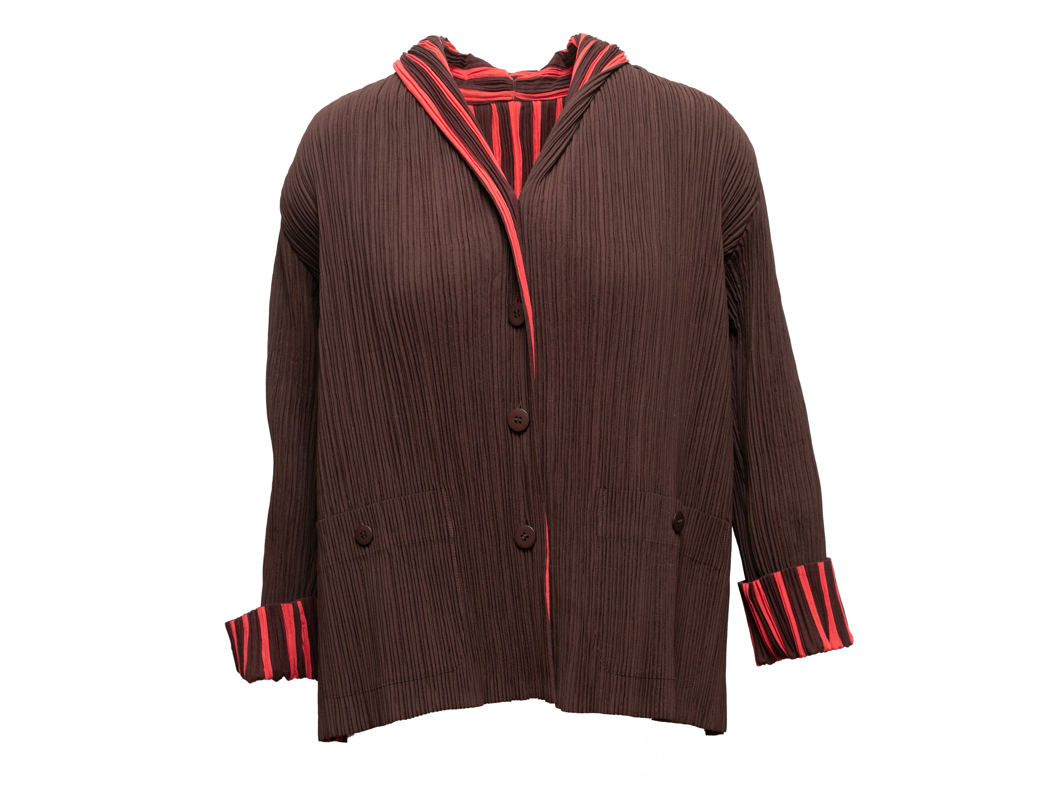 Brown & Coral Plisse Jacket Size 3