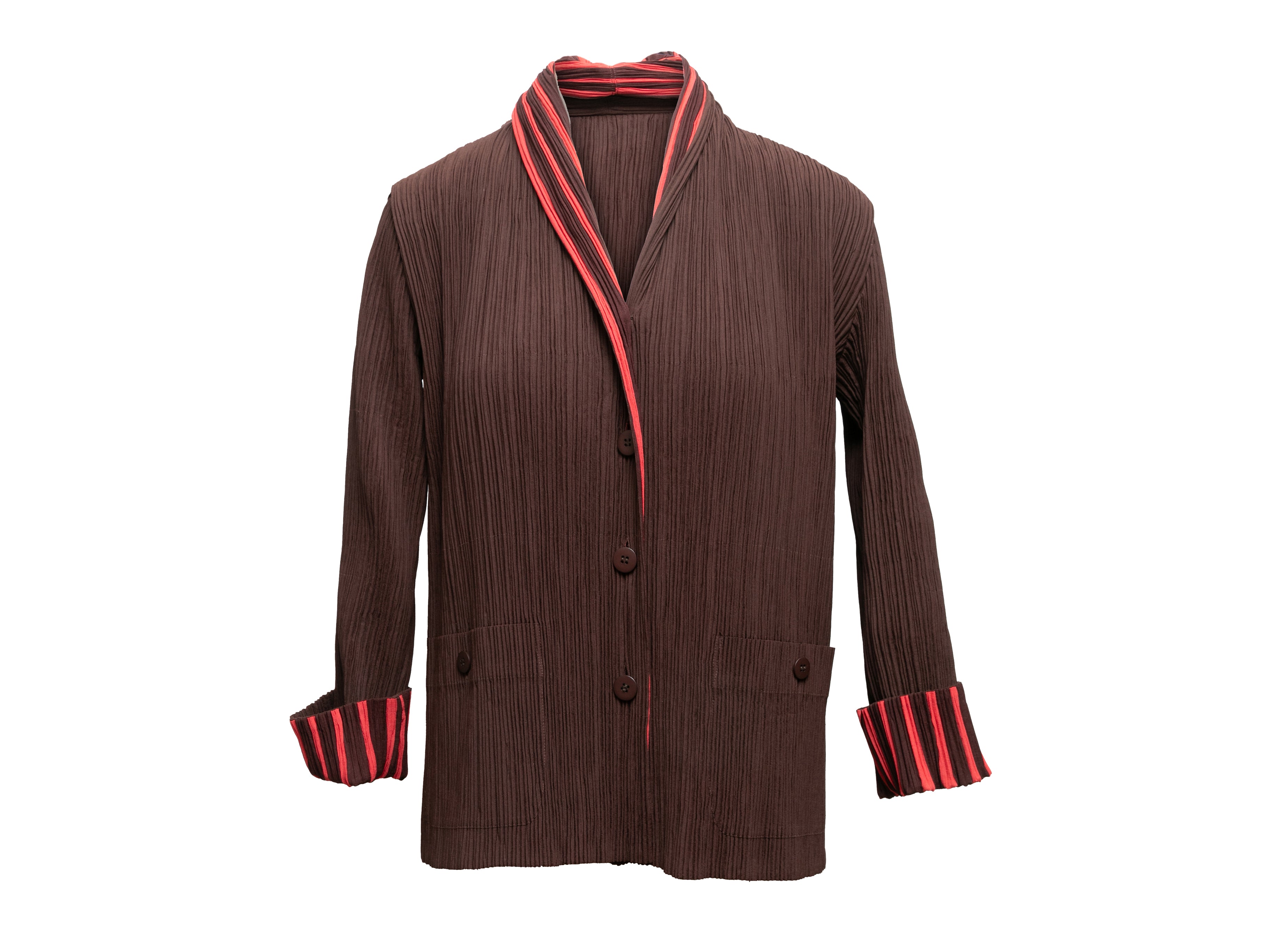 Brown & Coral Plisse Jacket Size 3