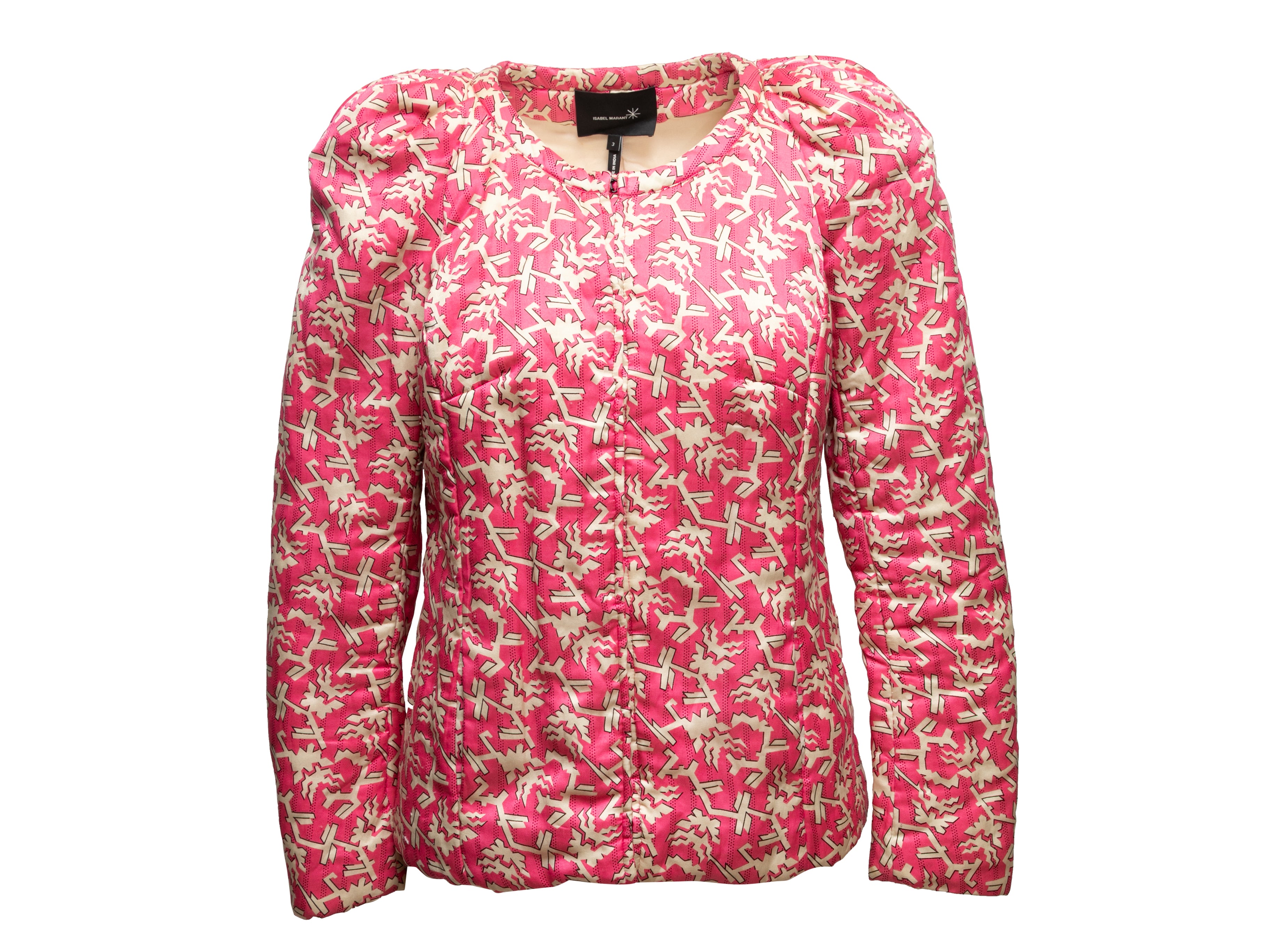 image of Pink & Cream Isabel Marant Silk-Blend Printed Jacket Size 3