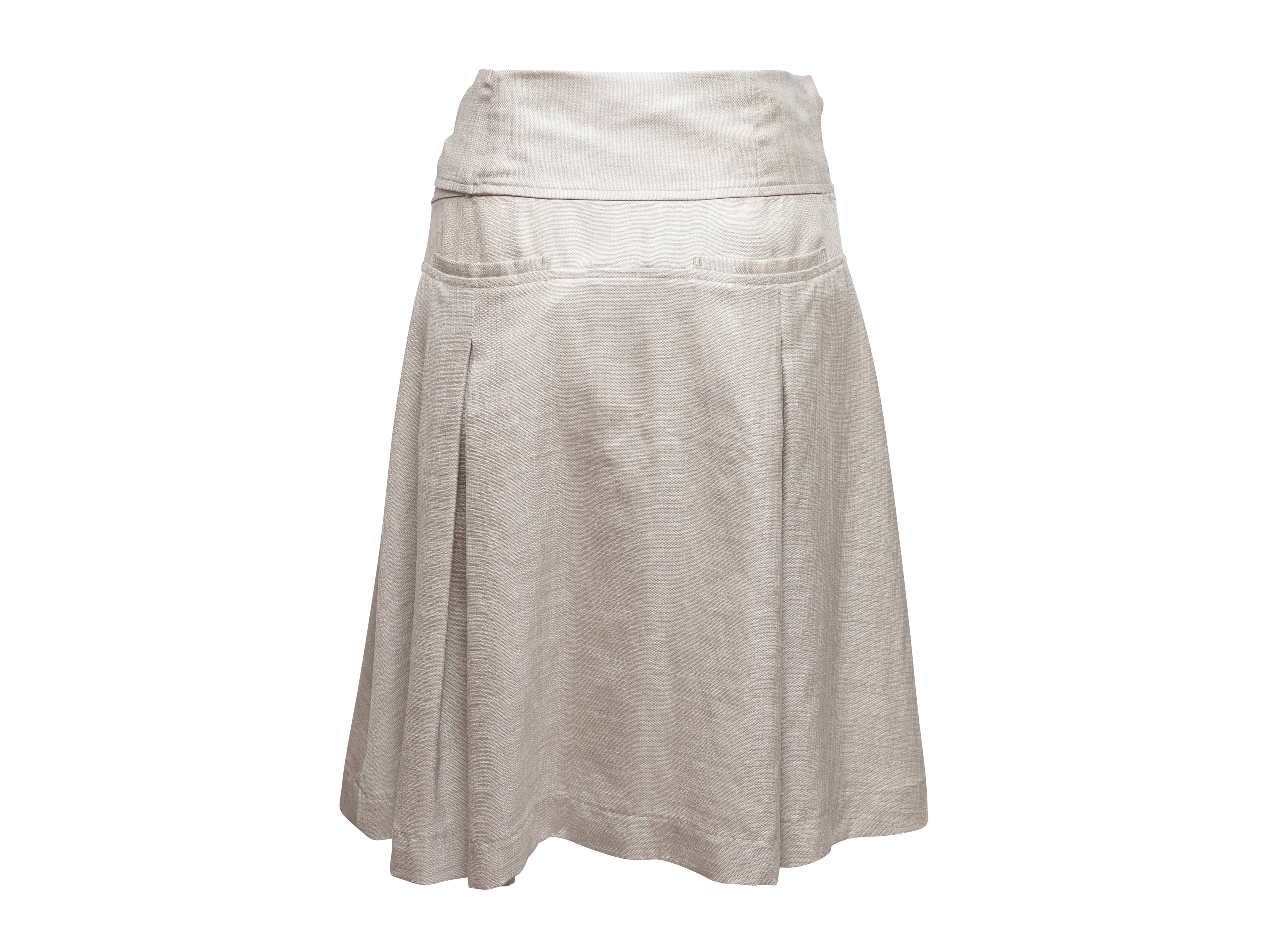 Grey Linen Pleated Skirt