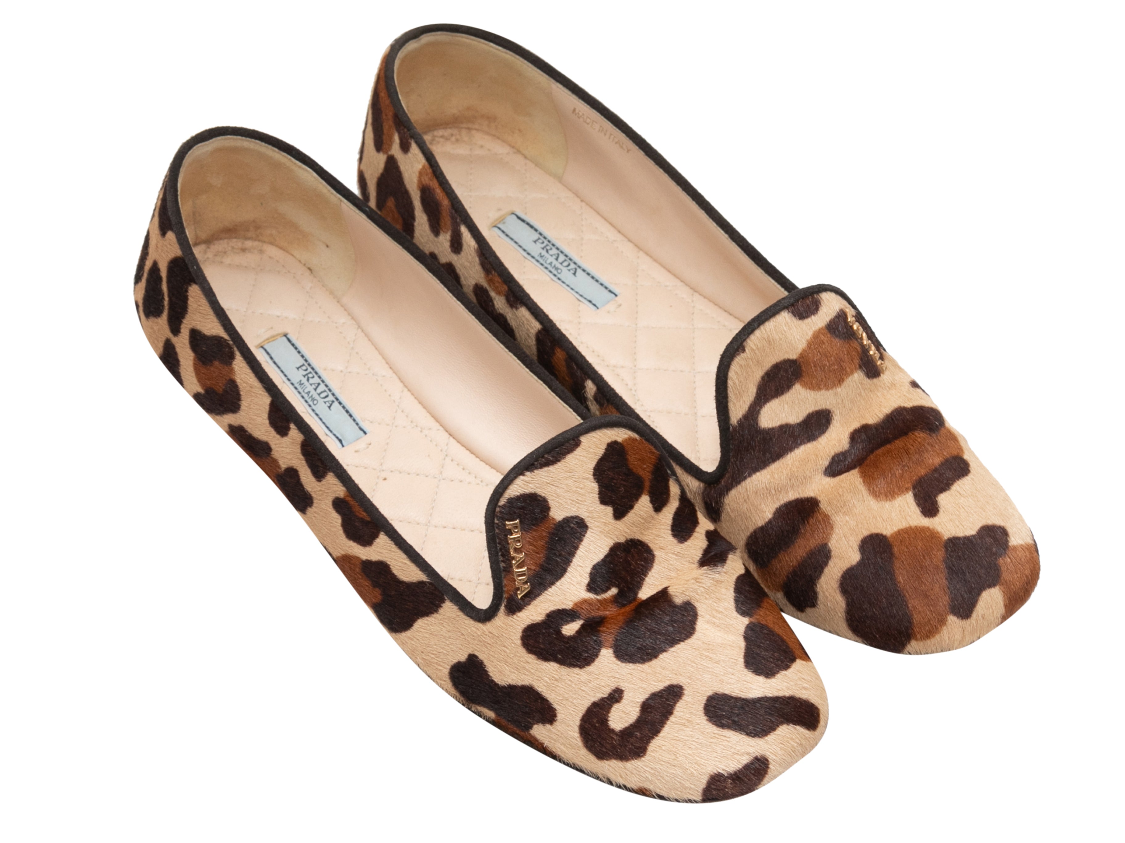 Tan & Multicolor Leopard Print Ponyhair Flats Size 39