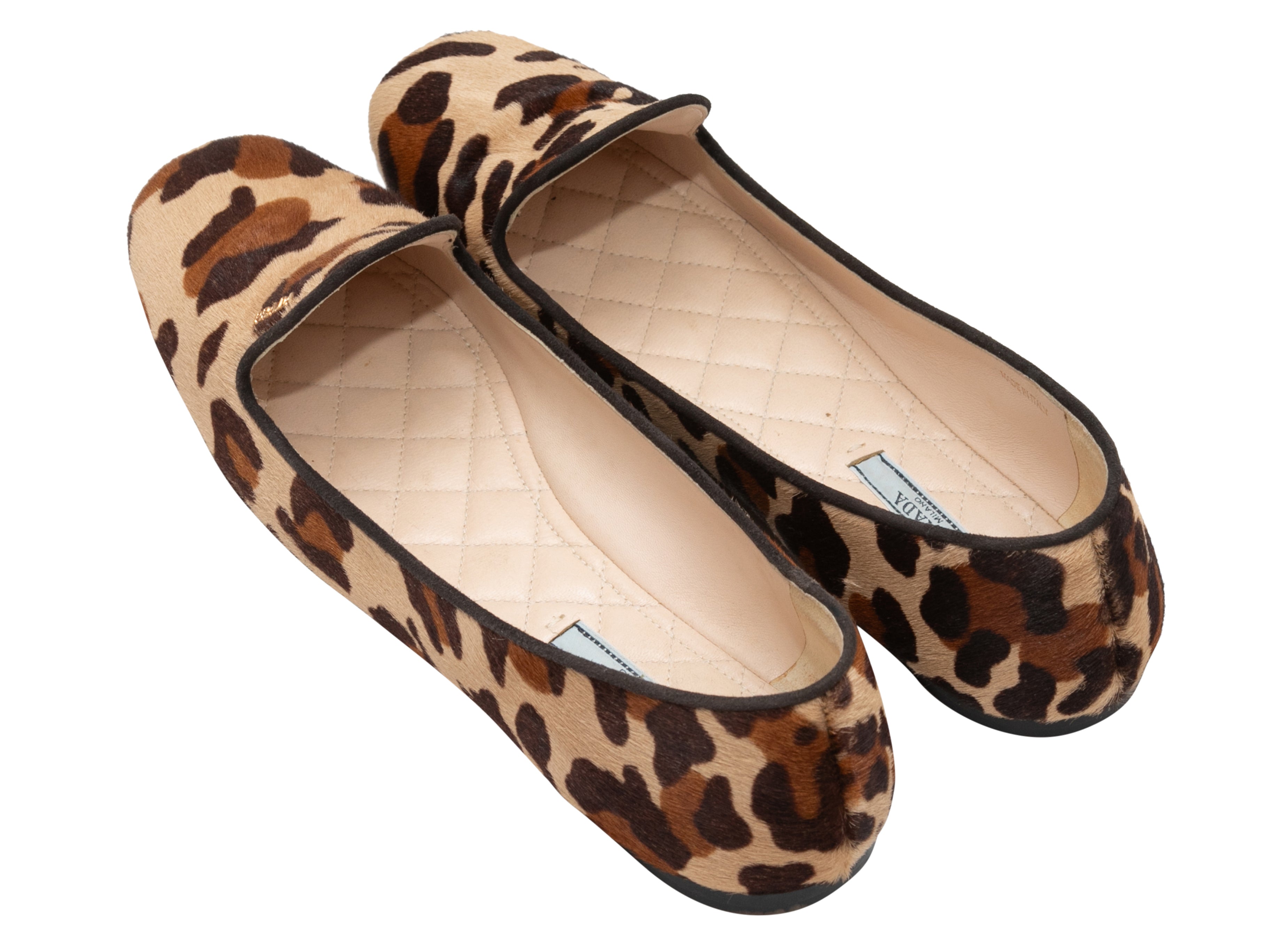 Tan & Multicolor Leopard Print Ponyhair Flats Size 39