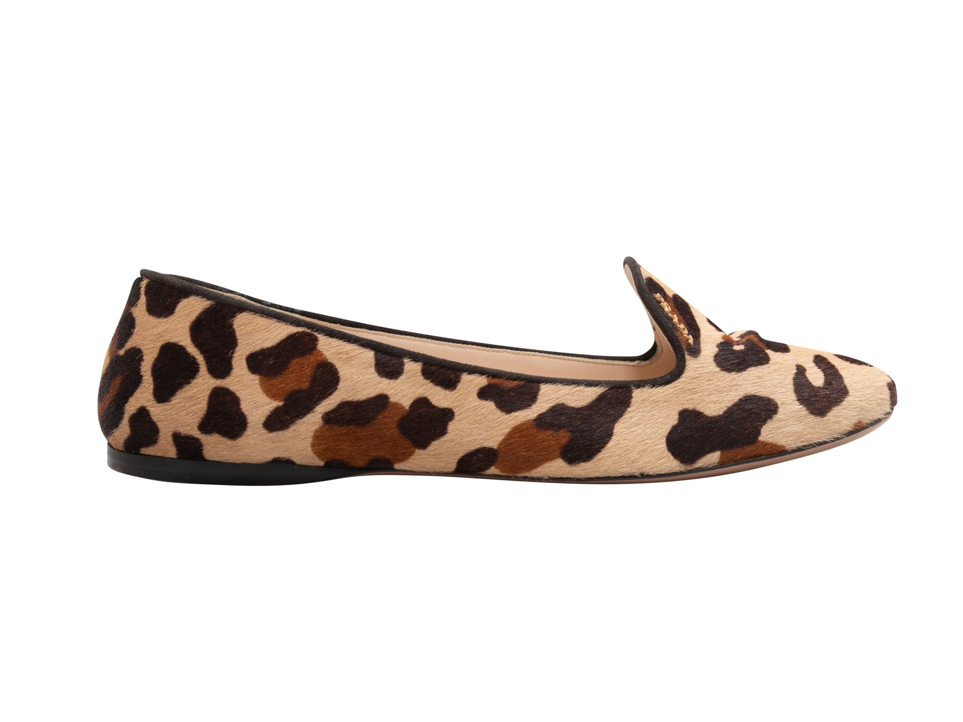 Tan & Multicolor Leopard Print Ponyhair Flats Size 39