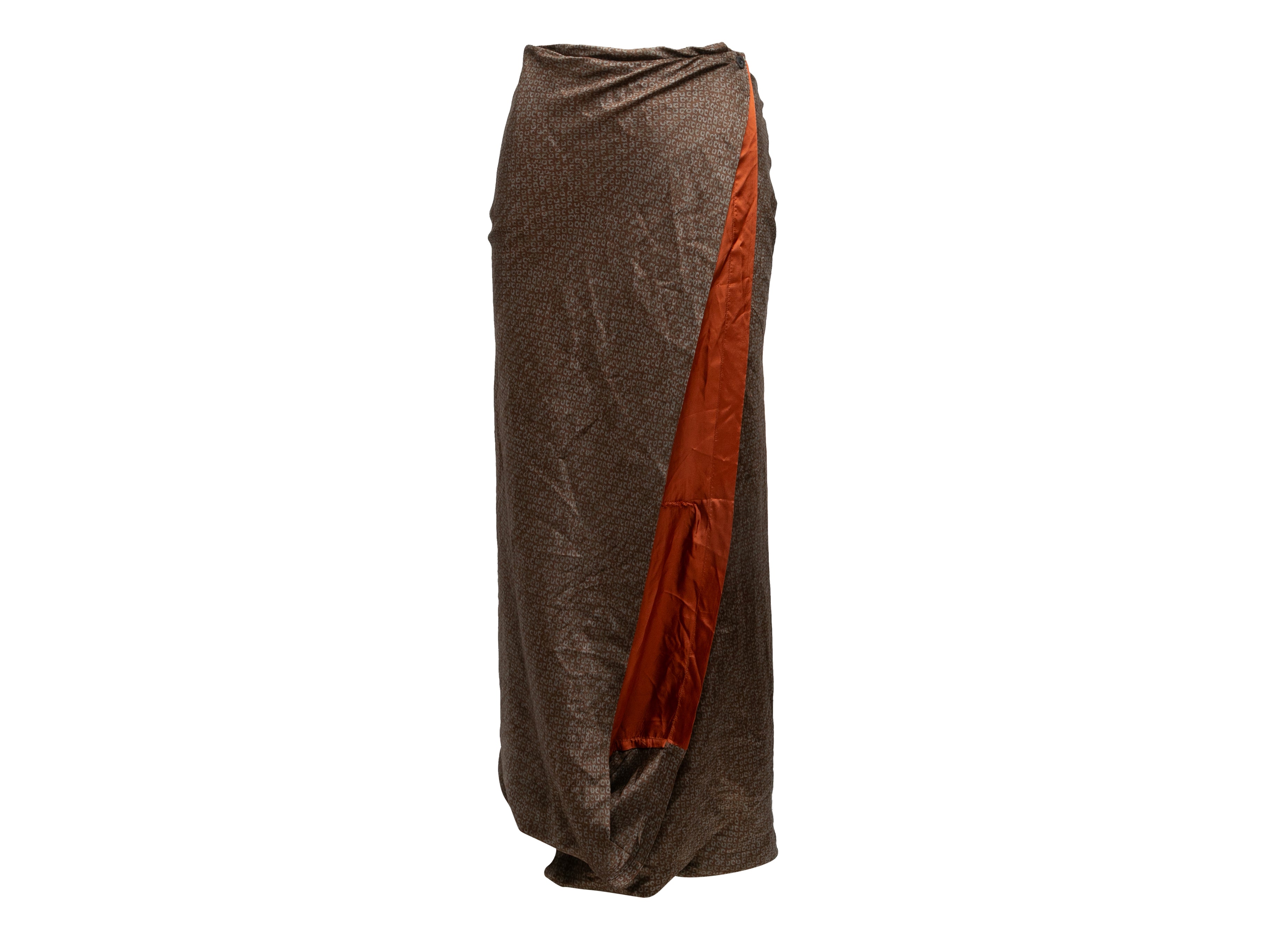 Brown & Orange Printed Silk Skirt Size FR 36