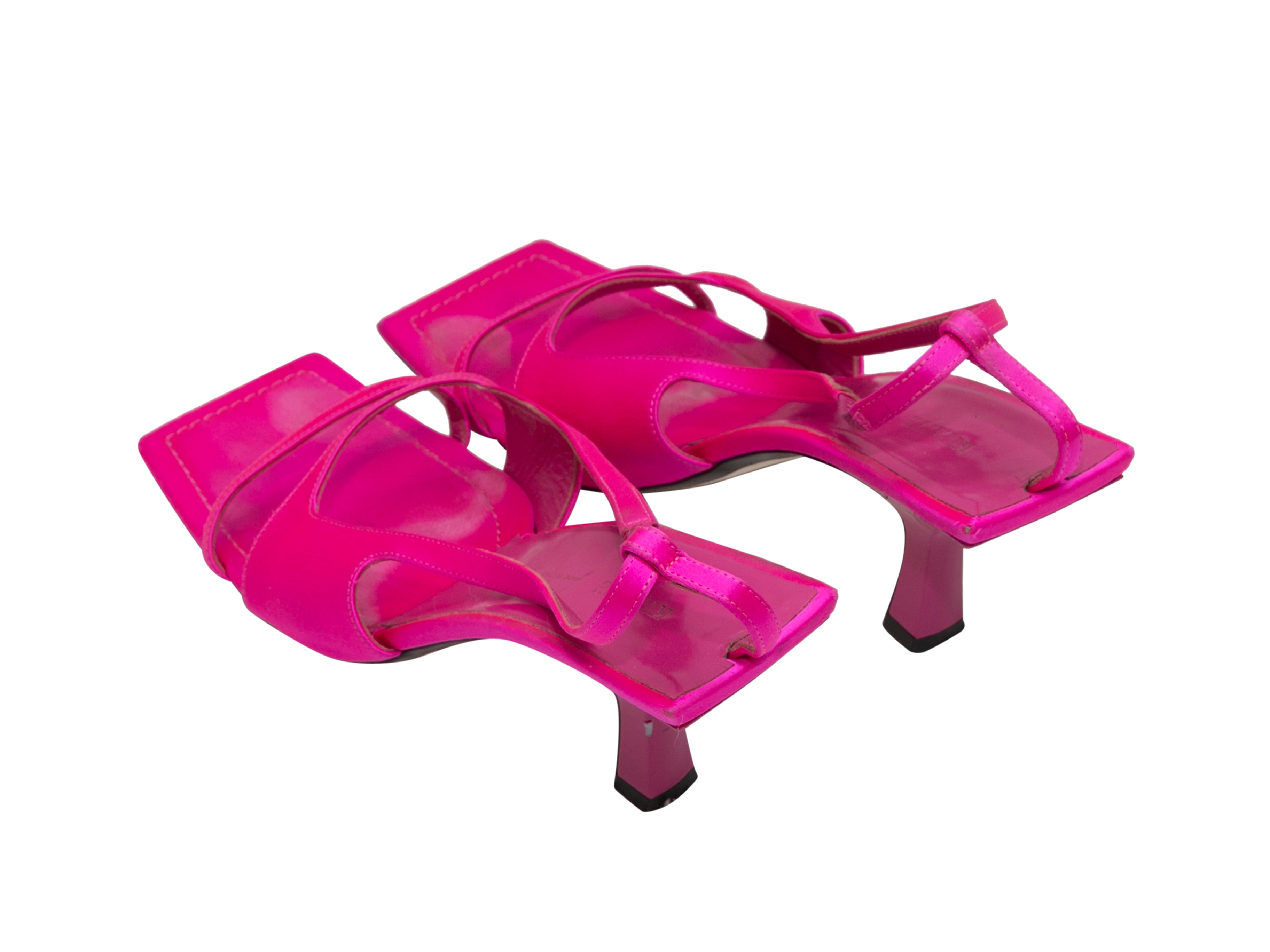Fuchsia Satin Square-Toe Sandals Size 39.5