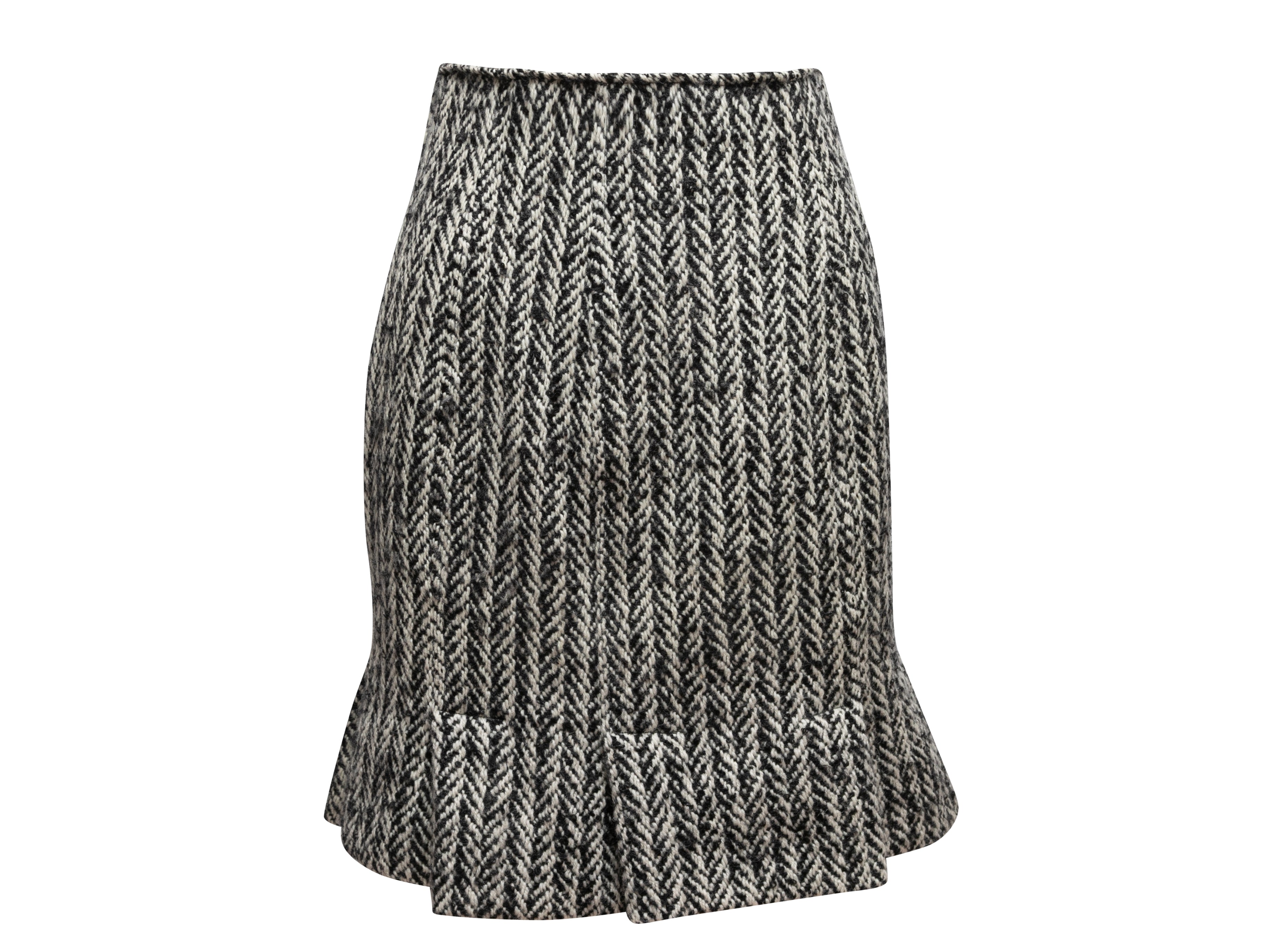 Black & Herringbone Wool Skirt Size US 6