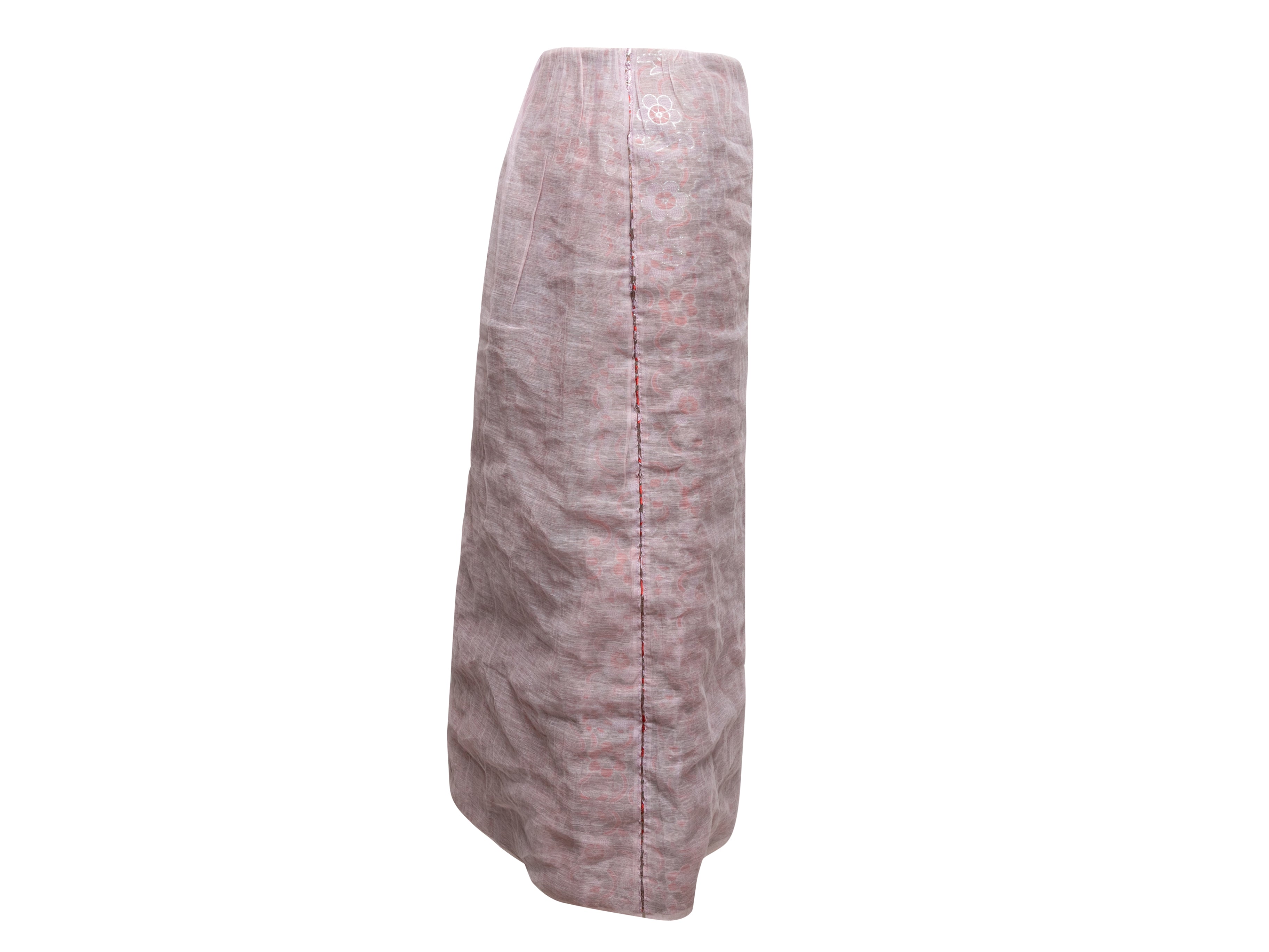 Light Pink & Multicolor Jacquard Midi Skirt Size 2