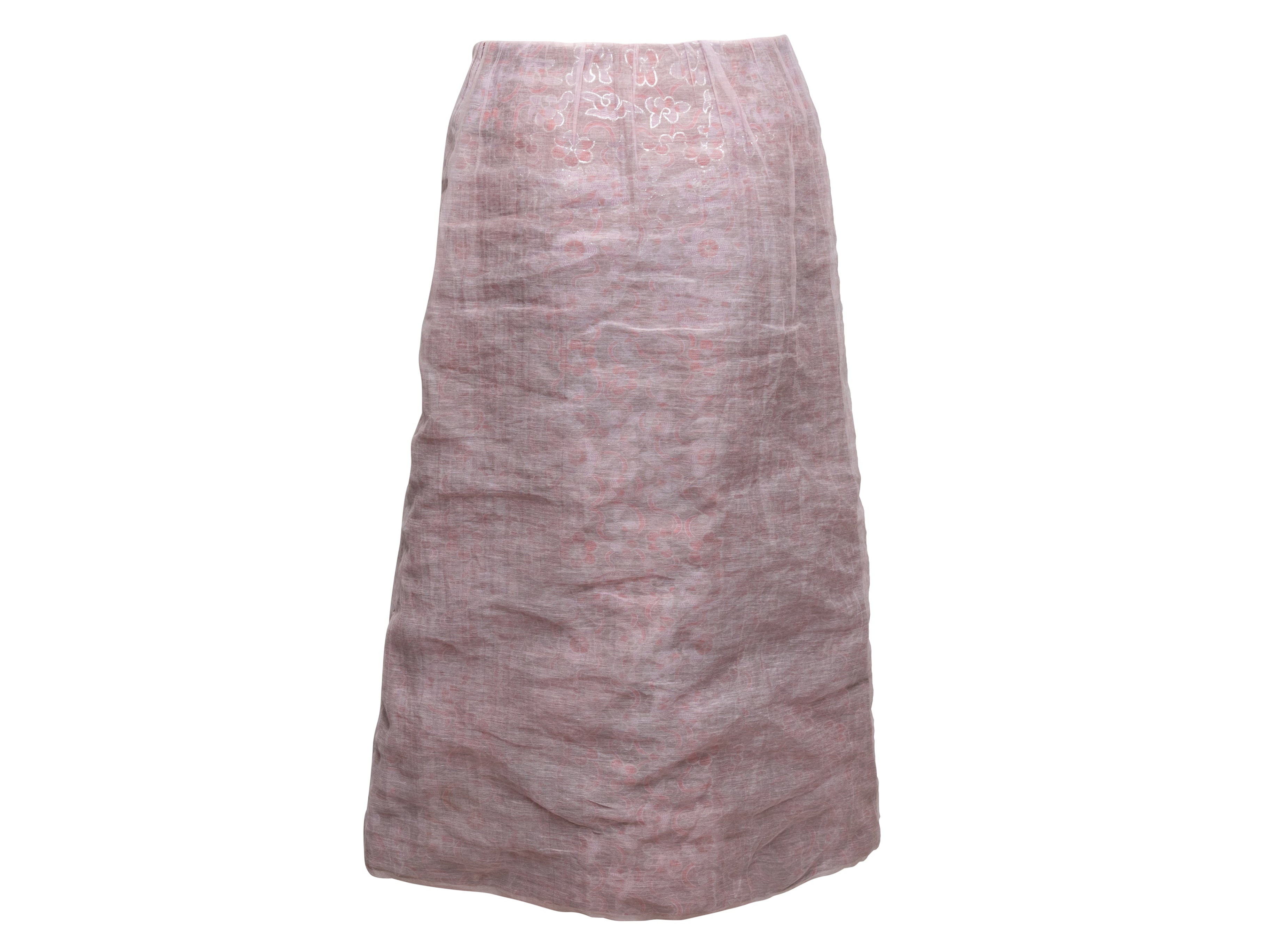 Light Pink & Multicolor Jacquard Midi Skirt Size 2