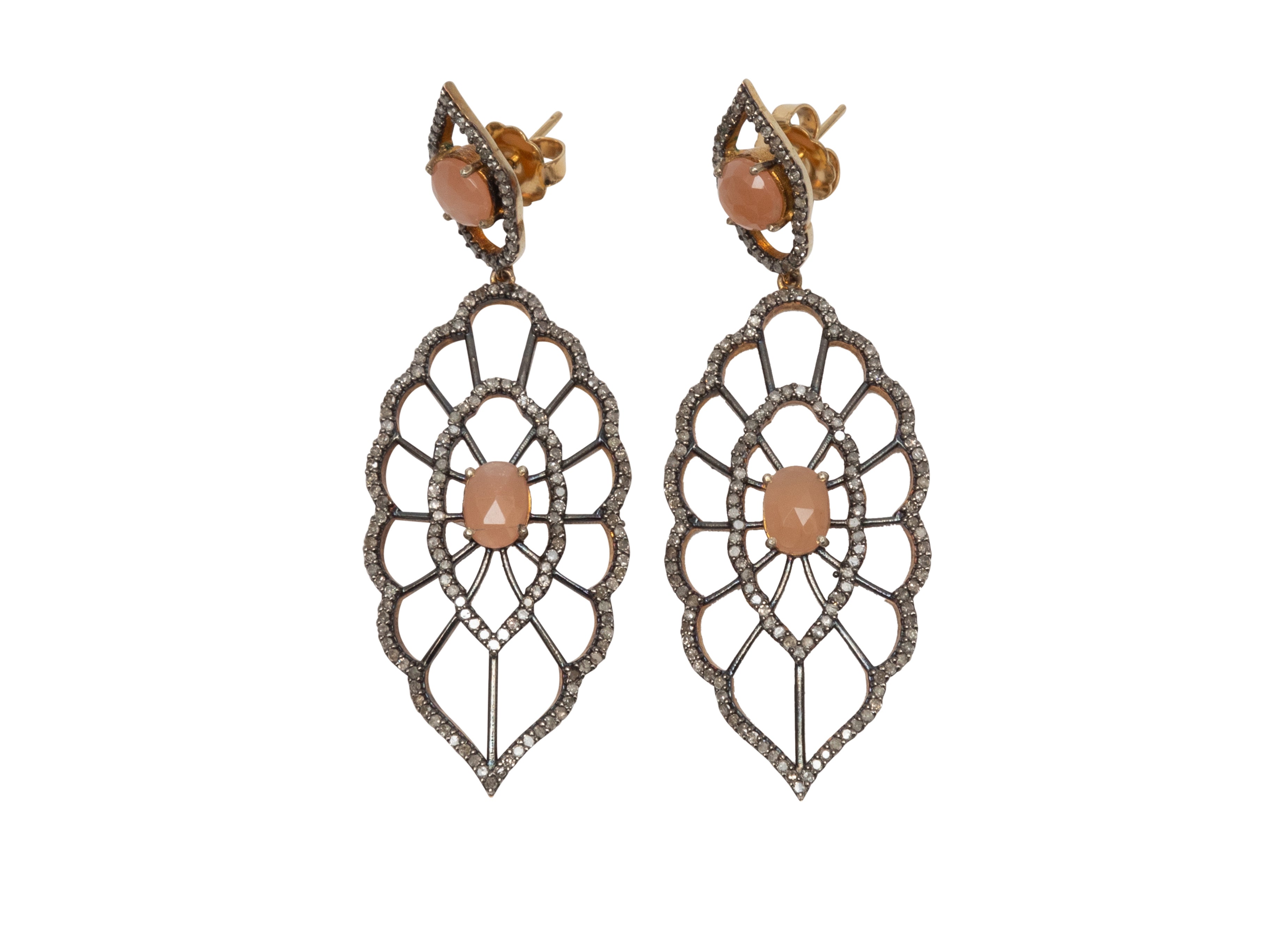 image of Coral Gemstone & Pave Diamond Jennifer Miller Pierced Earrings