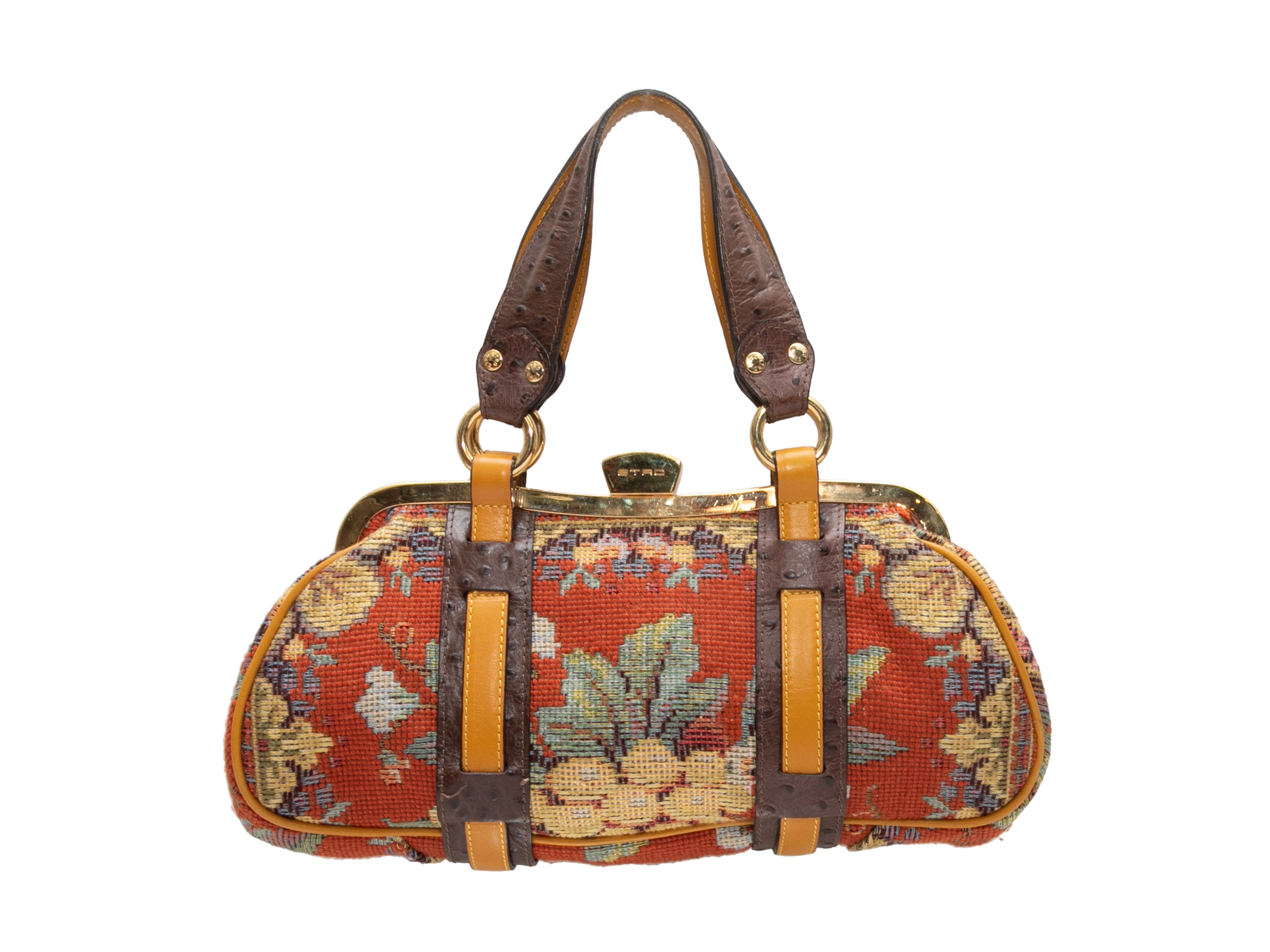 Orange & Multicolor Needlepoint Patterned Handbag