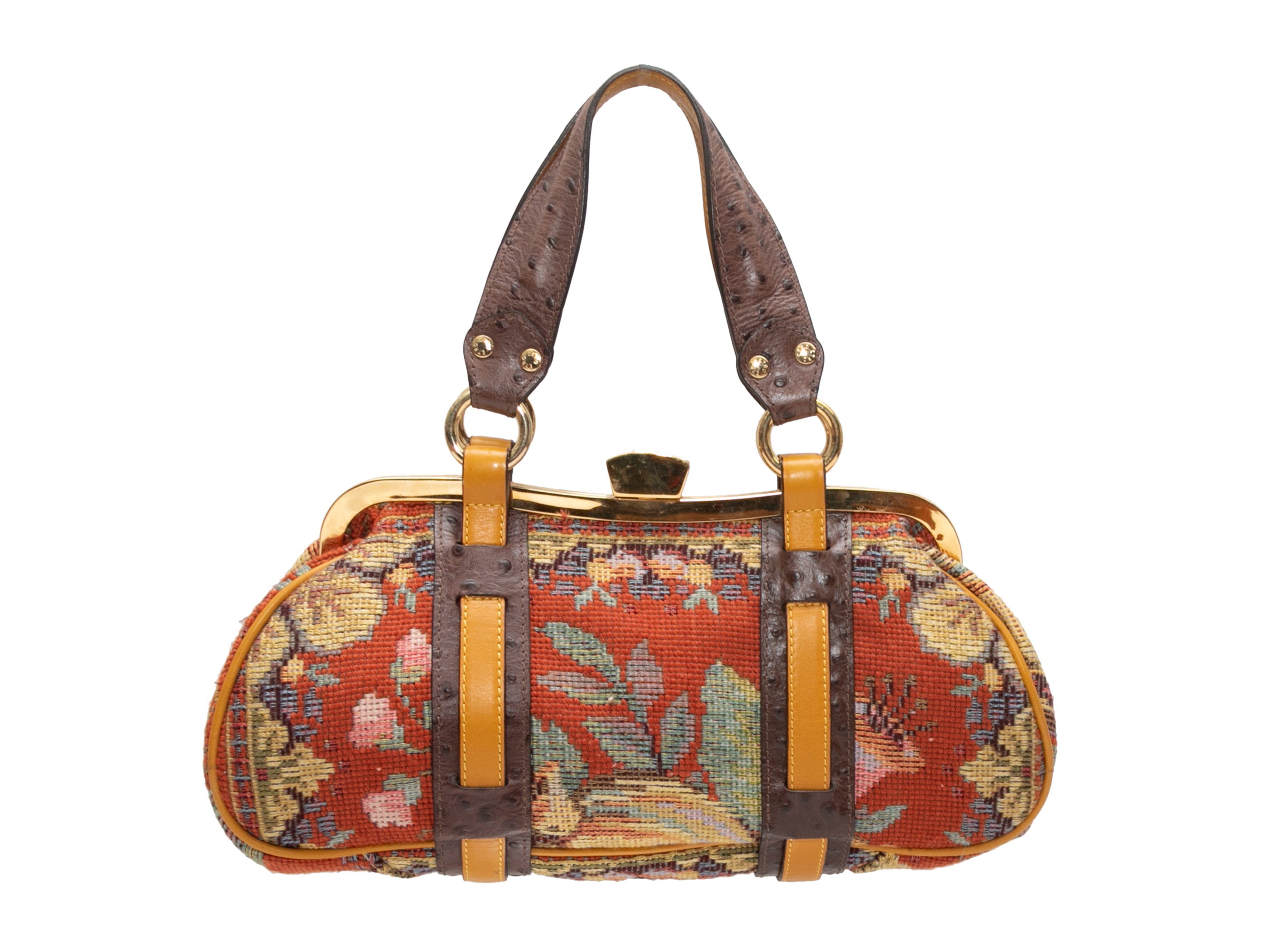Orange & Multicolor Needlepoint Patterned Handbag