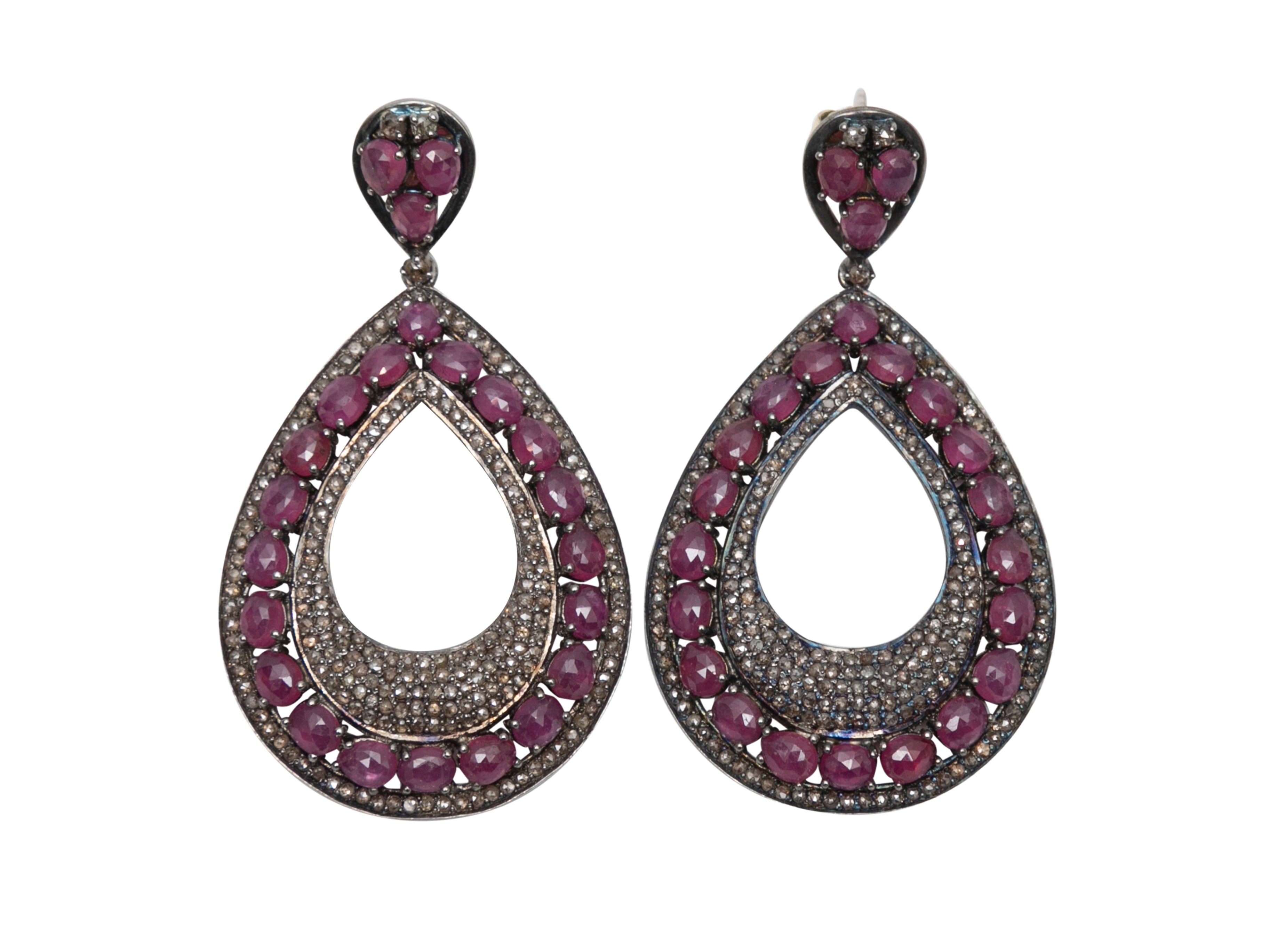 image of Ruby & Diamond Bavna Teardrop Pierced Earrings
