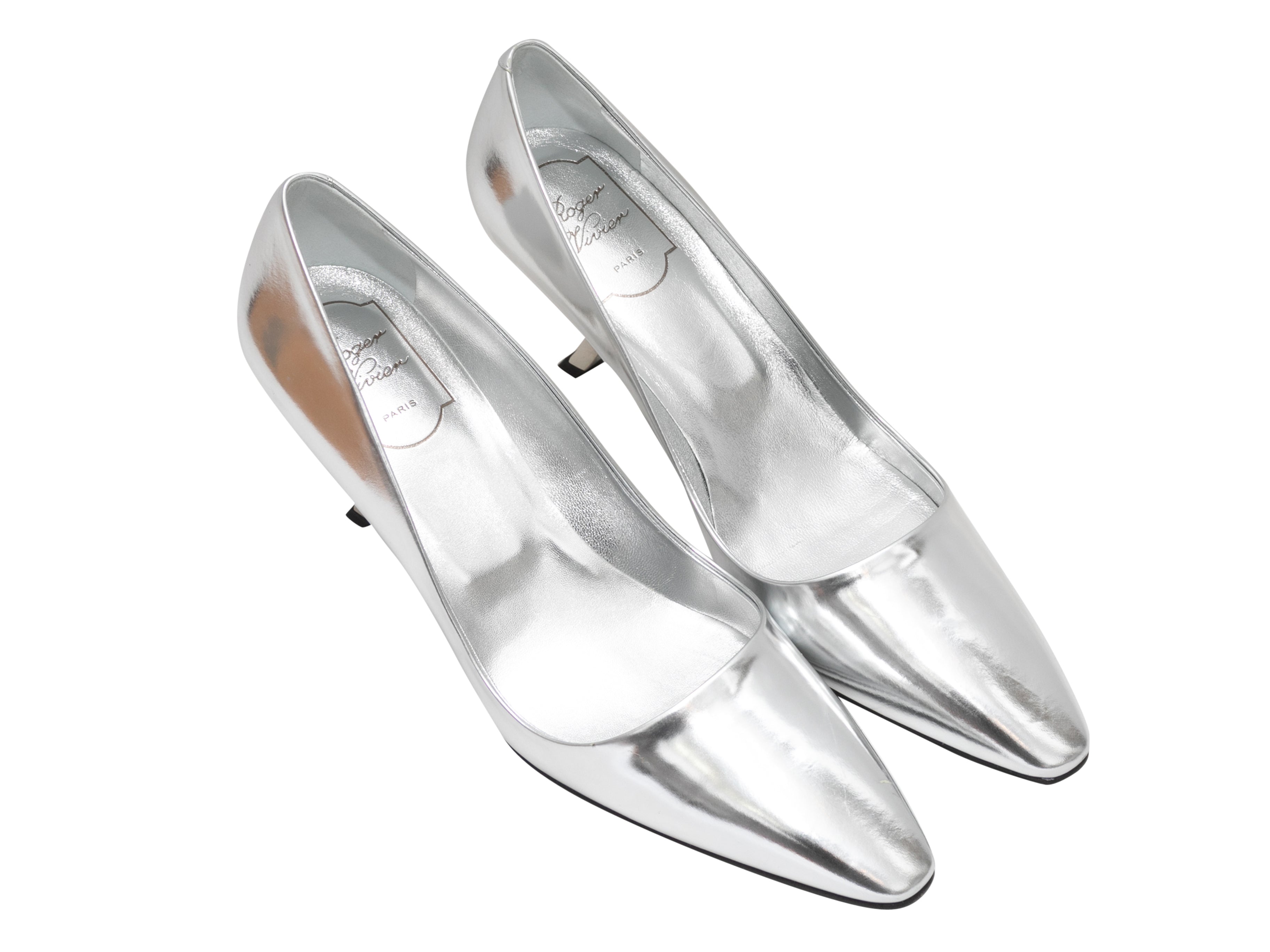 Silver Patent Pointed-Toe Heels Size 39