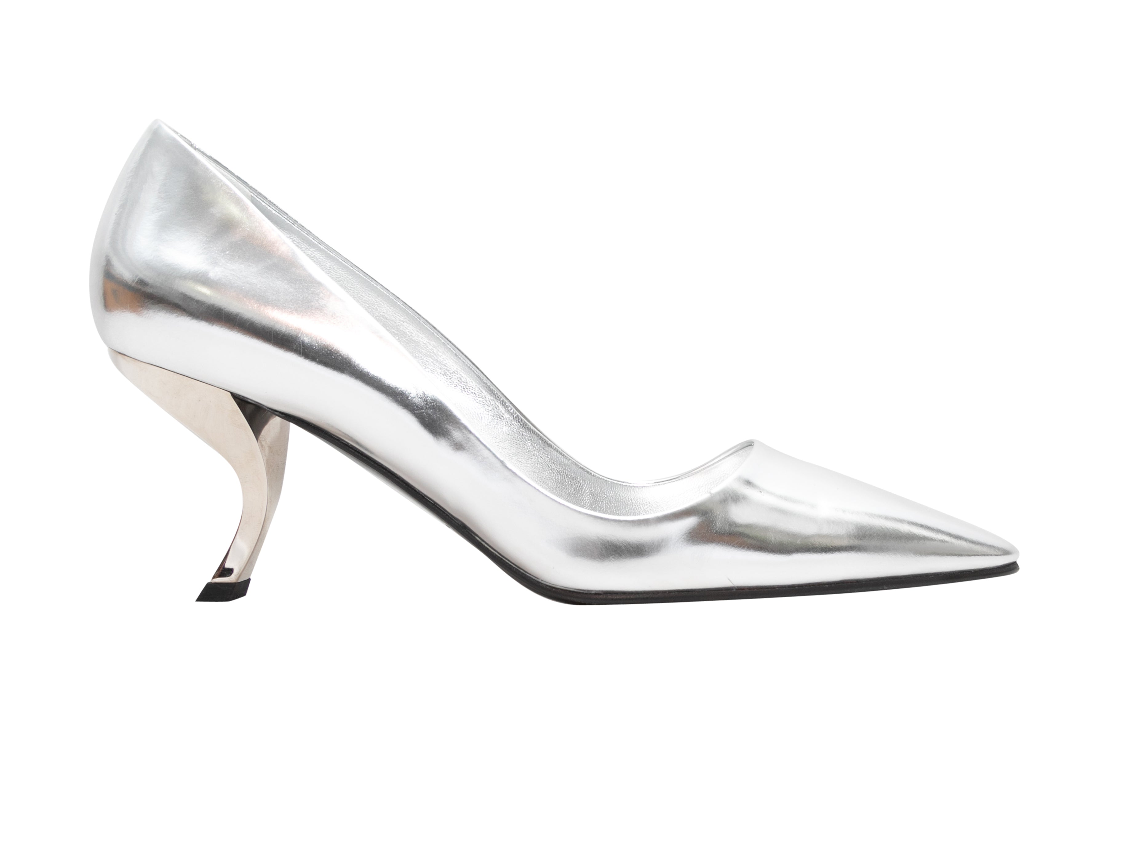 Silver Patent Pointed-Toe Heels Size 39