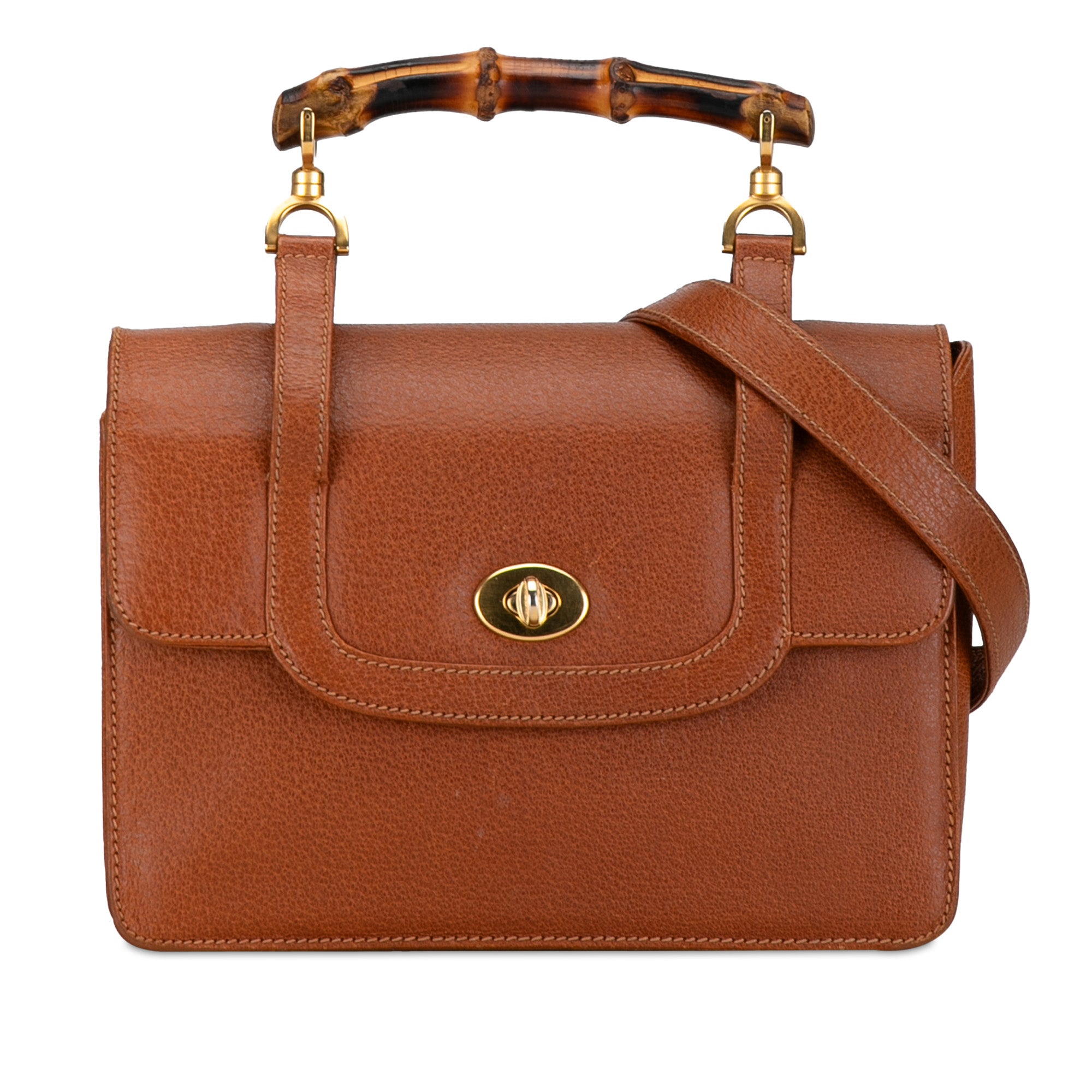 image of Brown Gucci Bamboo Leather Satchel