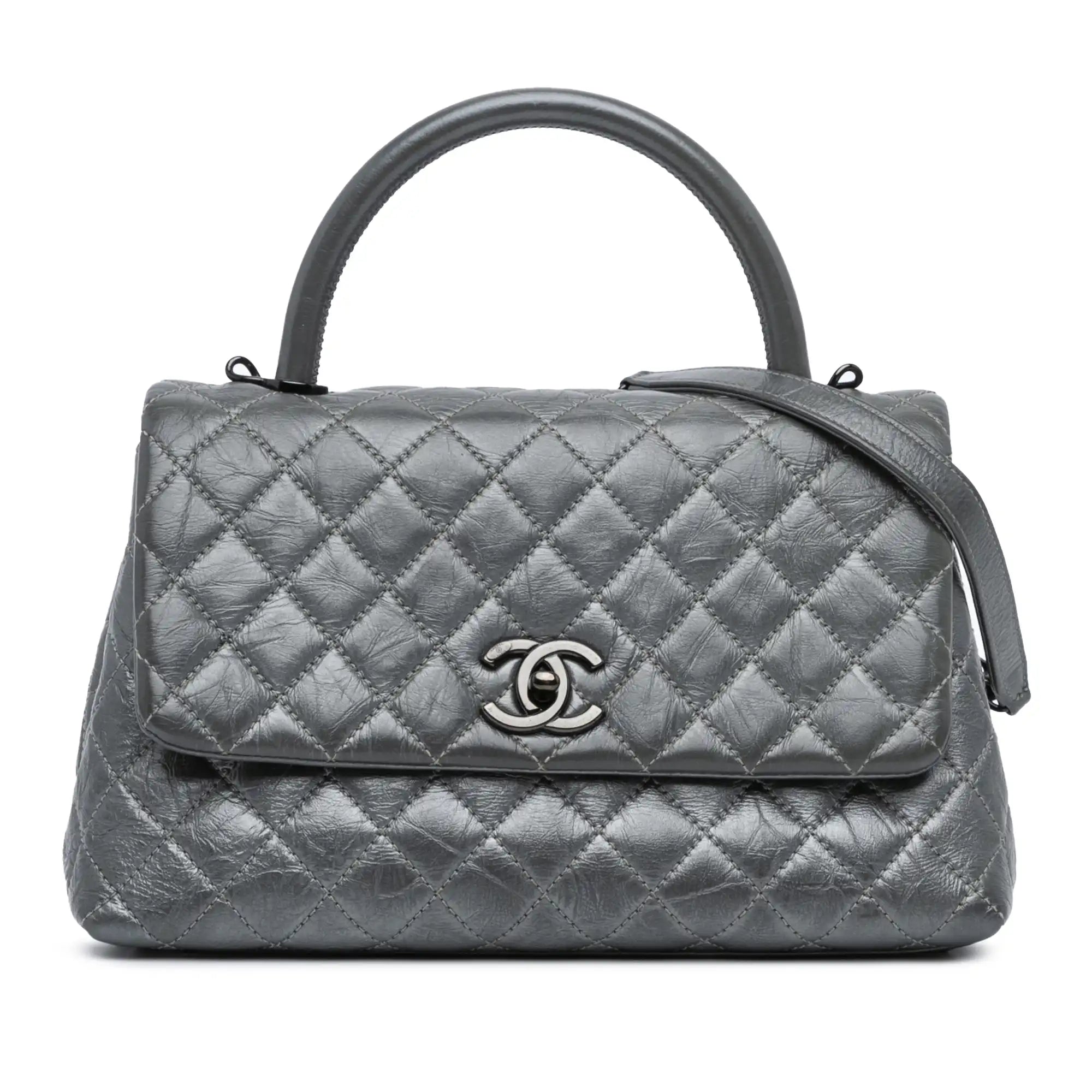image of Gray Chanel Small Quilted Aged Calfskin Coco Satchel