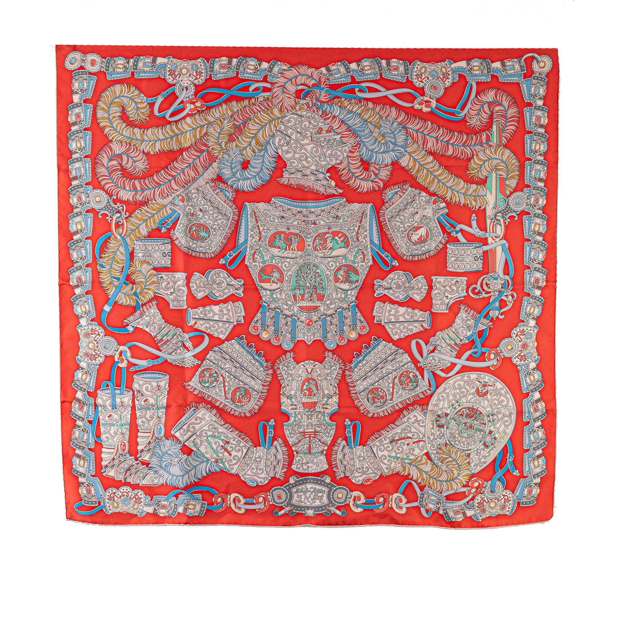 image of Red Hermès Sous L Egide de Mars Silk Scarf Scarves