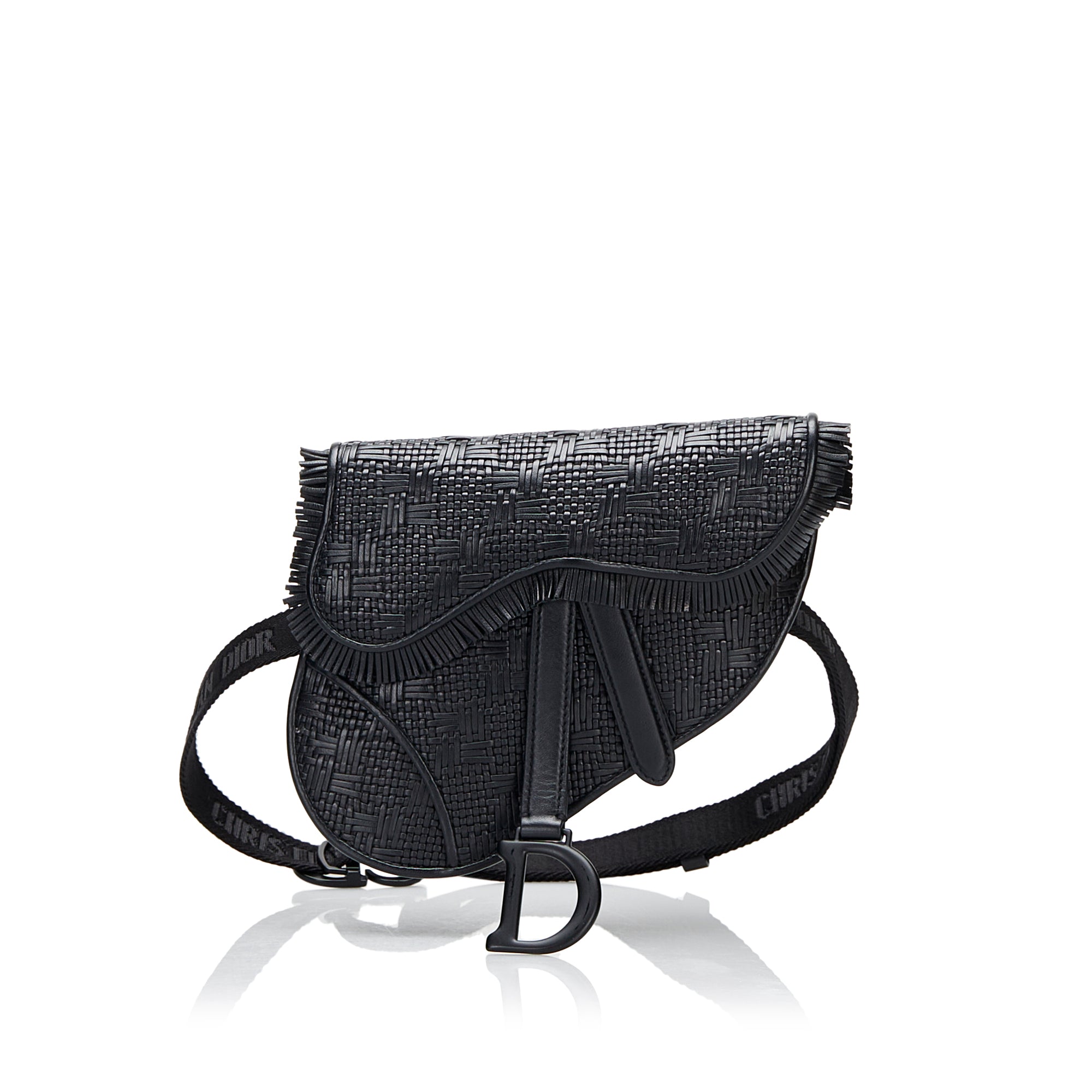 image of Black Dior Ultra Matte Woven Saddle Belt Bag