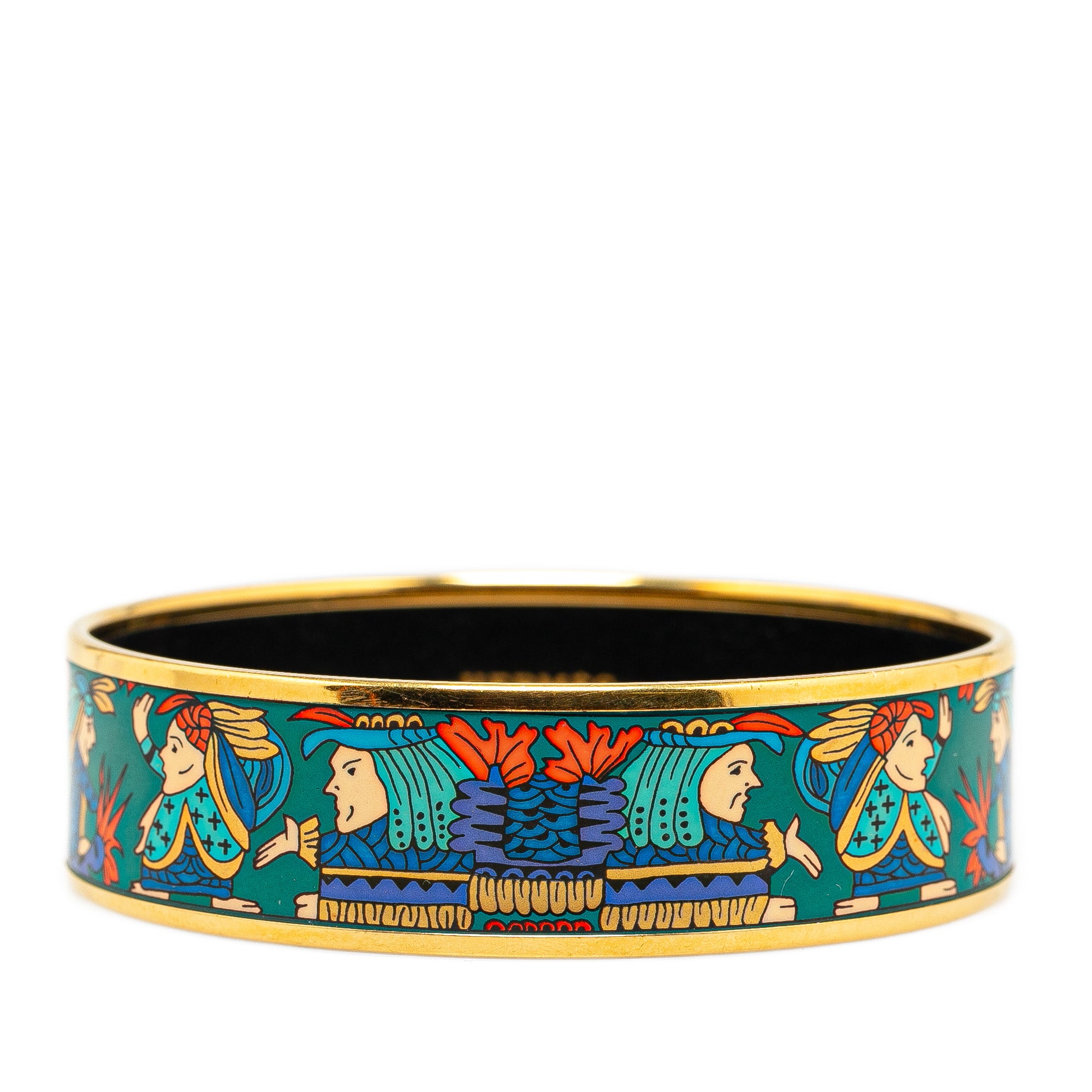 image of Green Hermès Astres Et Soleils Wide Enamel Bangle 65