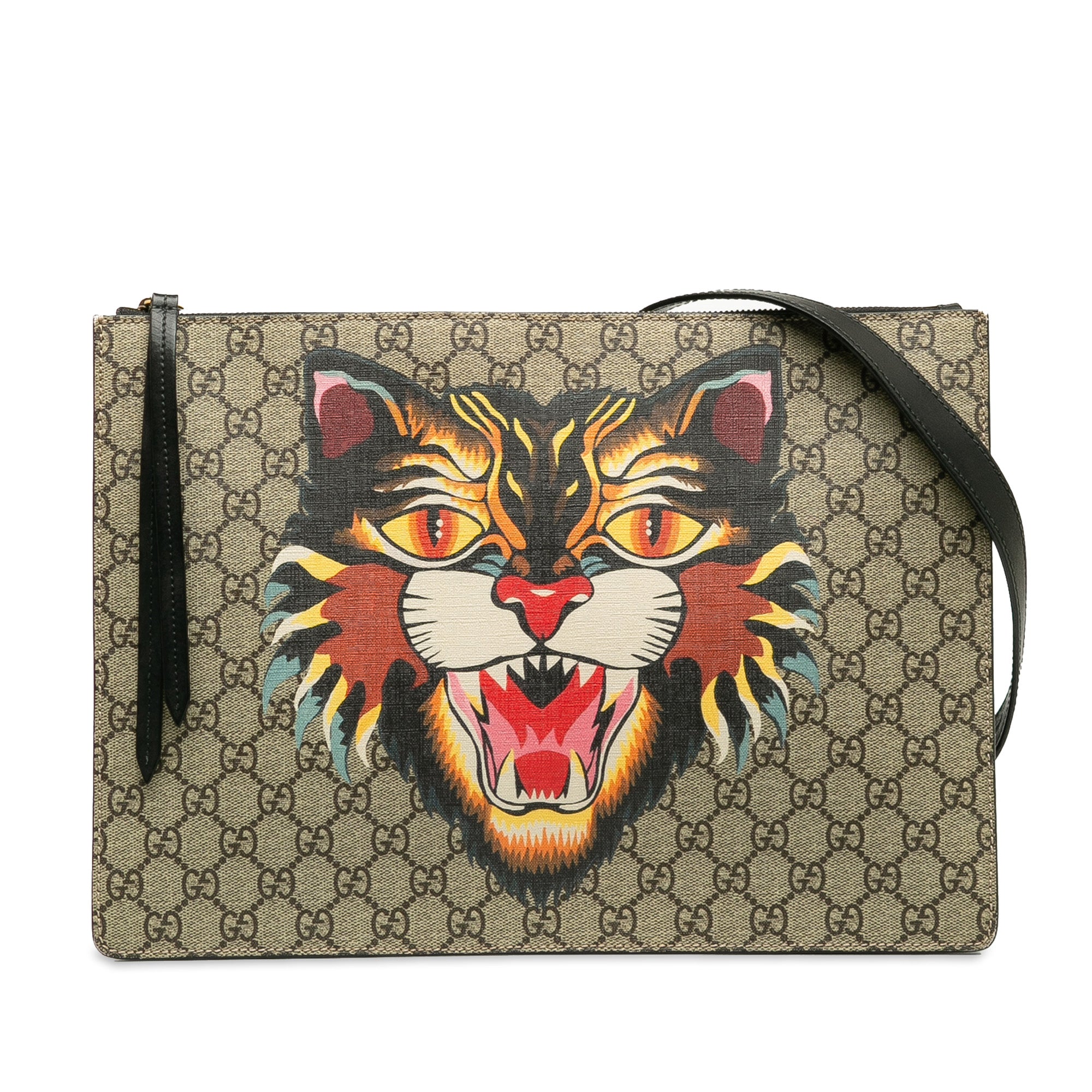 image of Brown Gucci GG Supreme Angry Cat Crossbody Bag