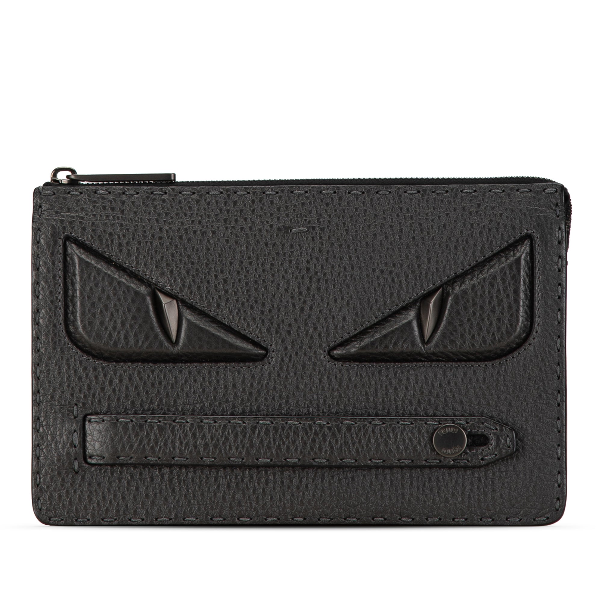 Image of Gray Fendi Monster Leather Clutch