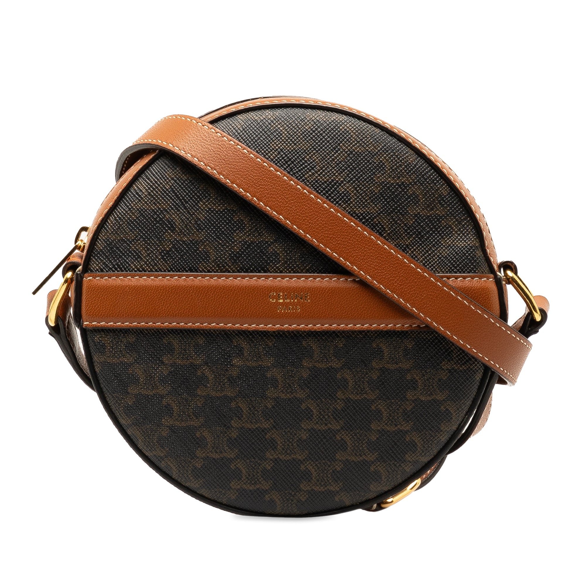 image of Brown Celine Triomphe Round Purse on Strap Crossbody Bag