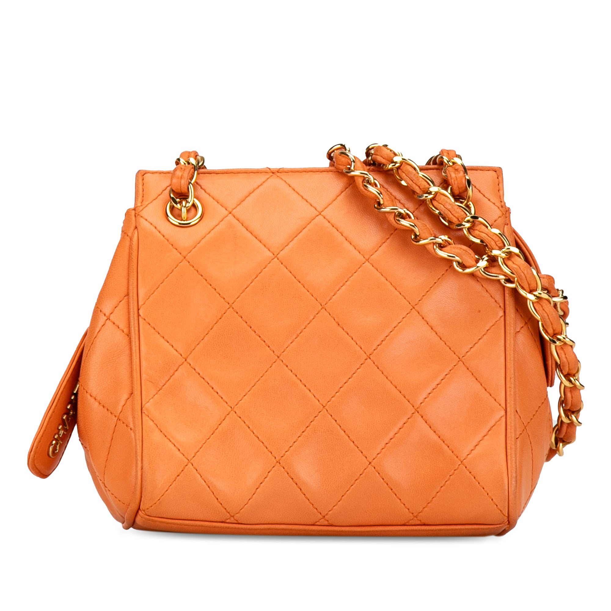 Image of Orange Chanel CC Quilted Calfskin Chain Shoulder Bag