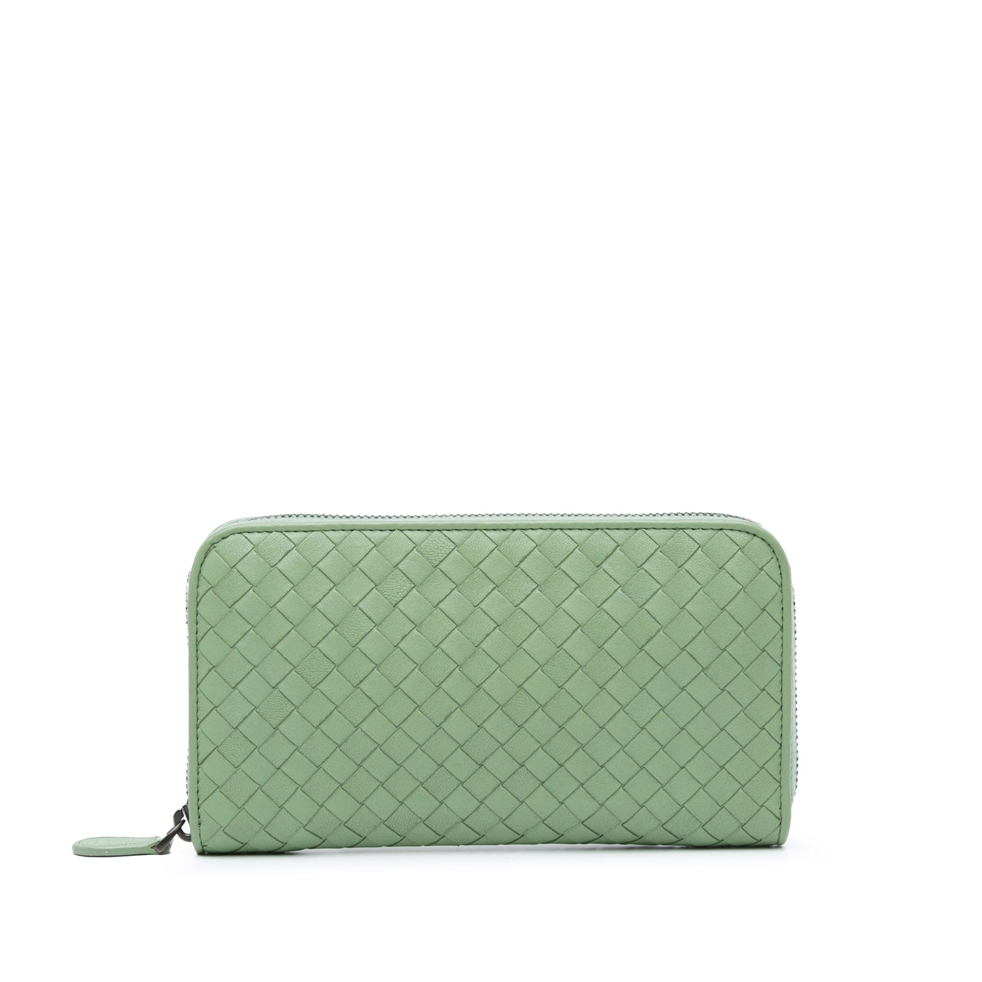 Image of Green Bottega Veneta Intrecciato Zip Around Long Wallet