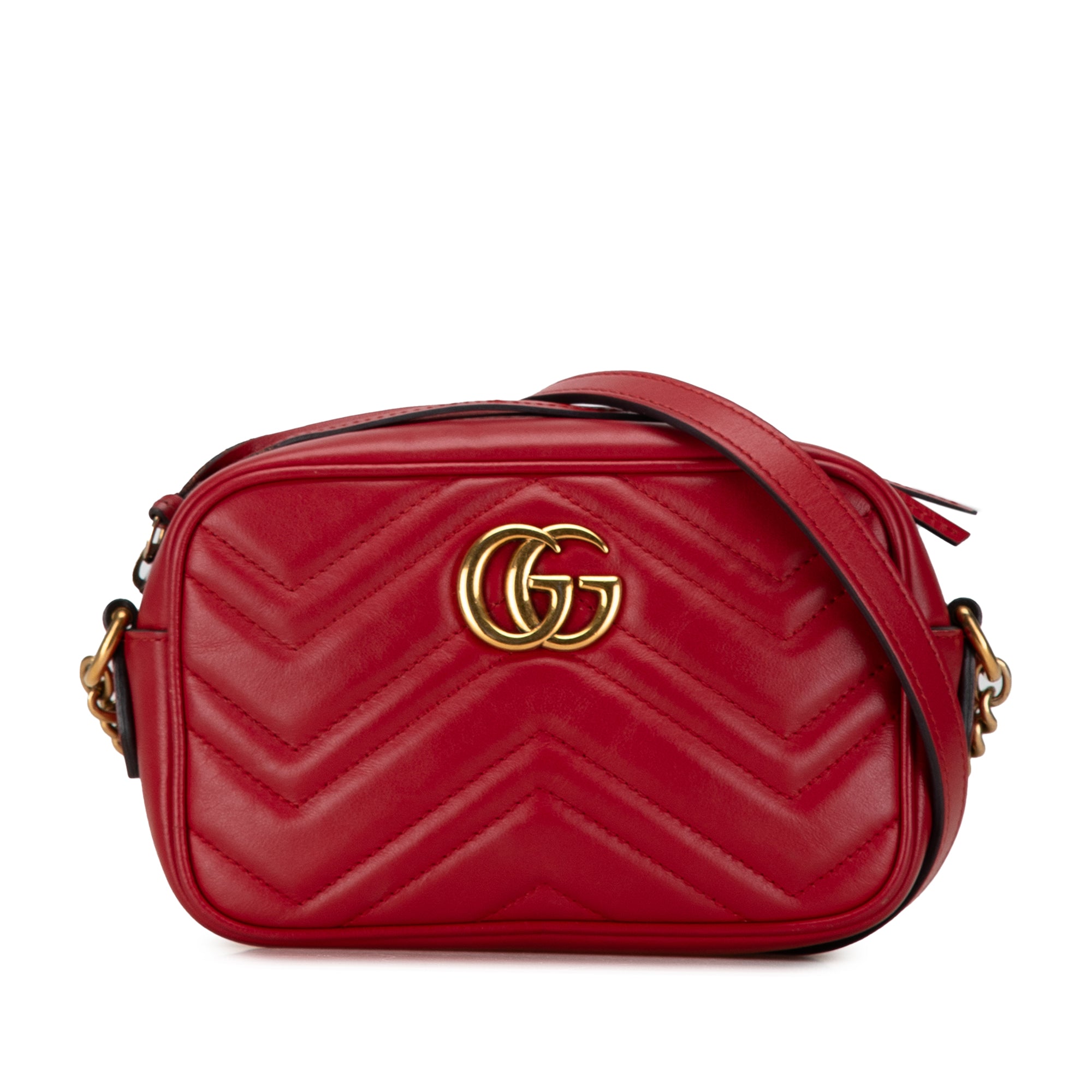 image of Red Gucci Mini GG Marmont Matelasse Crossbody