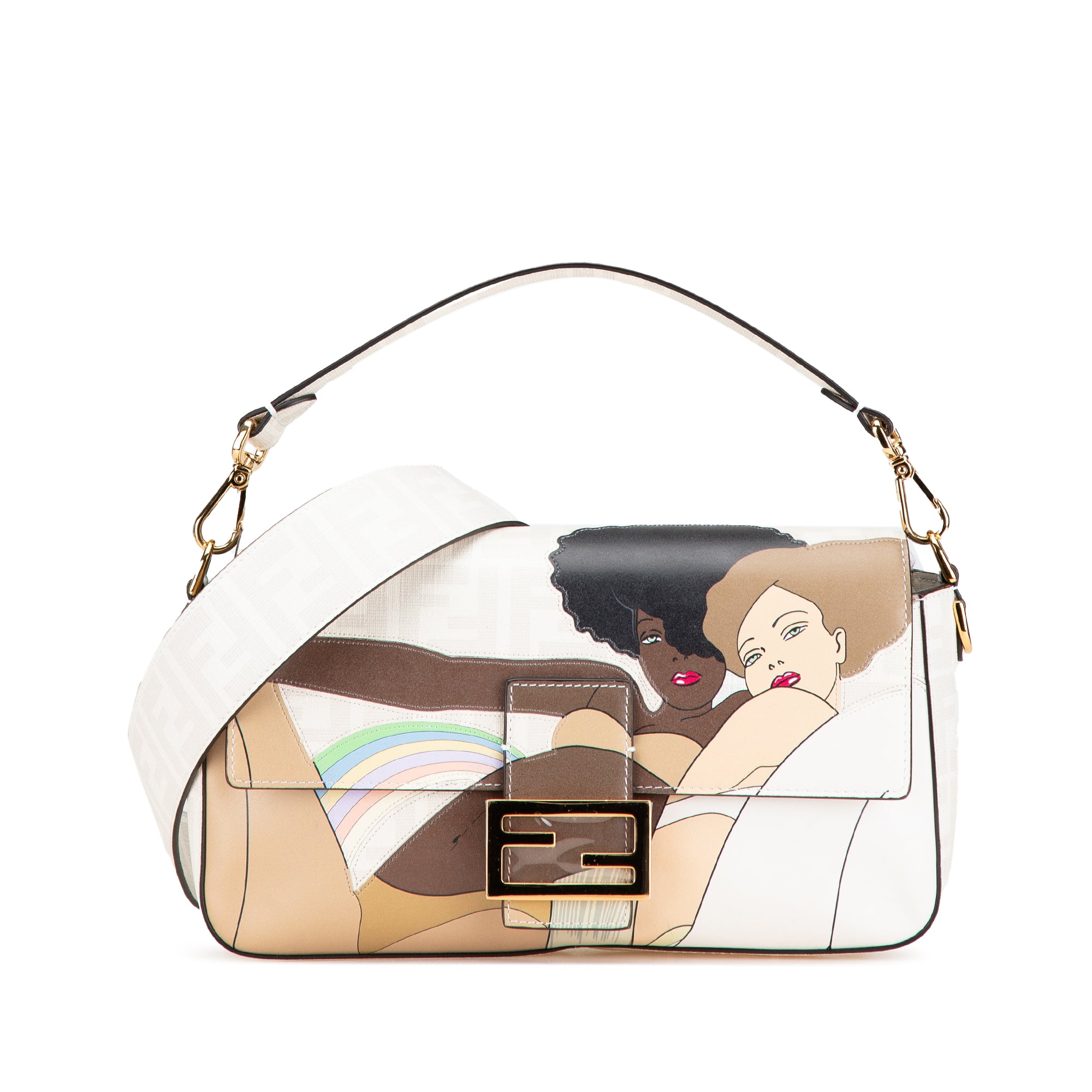image of White Fendi Zucca Graphic Print Coated Canvas Bikini Girls Baguette Satchel