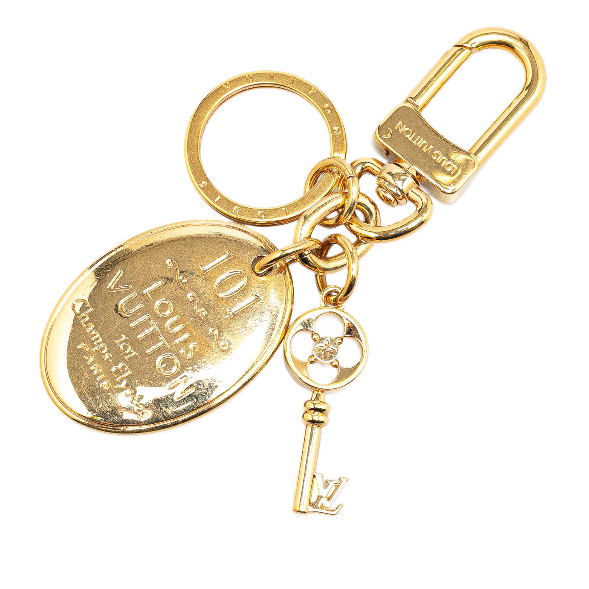 image of Gold Louis Vuitton Gold Plated Porte Cles Maison 101 Champs Elysees Key Chain