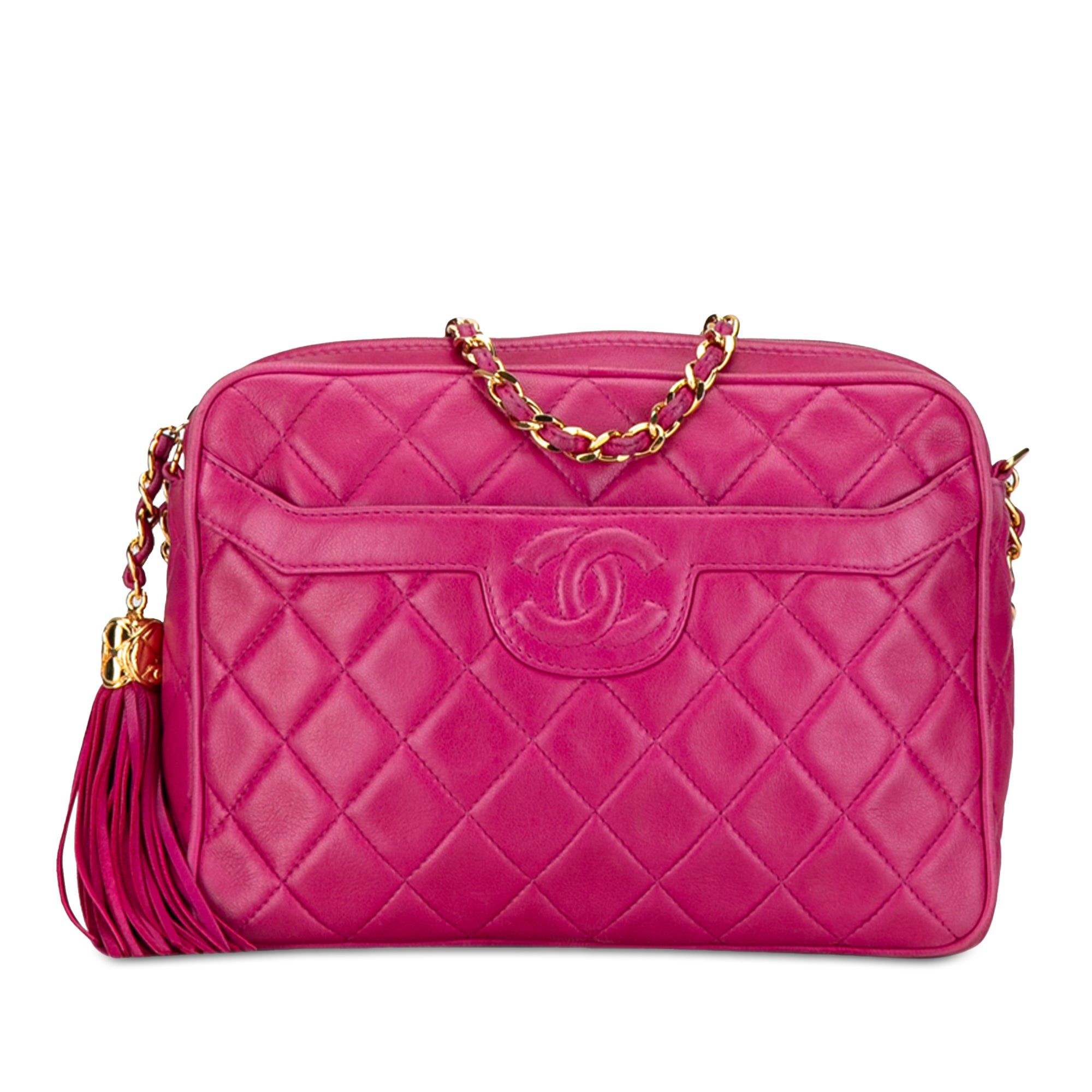 image of Pink Chanel CC Quilted Lambskin Tassel Crossbody