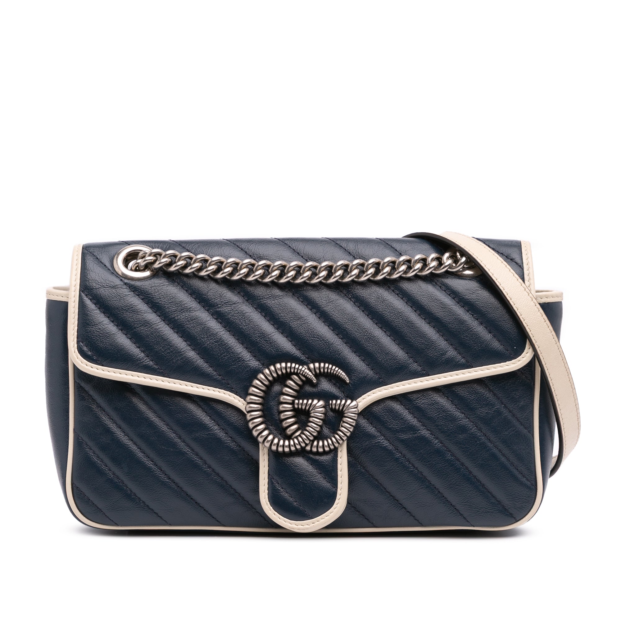 image of Blue Gucci Small GG Marmont Matelasse Leather Torchon Flap Crossbody