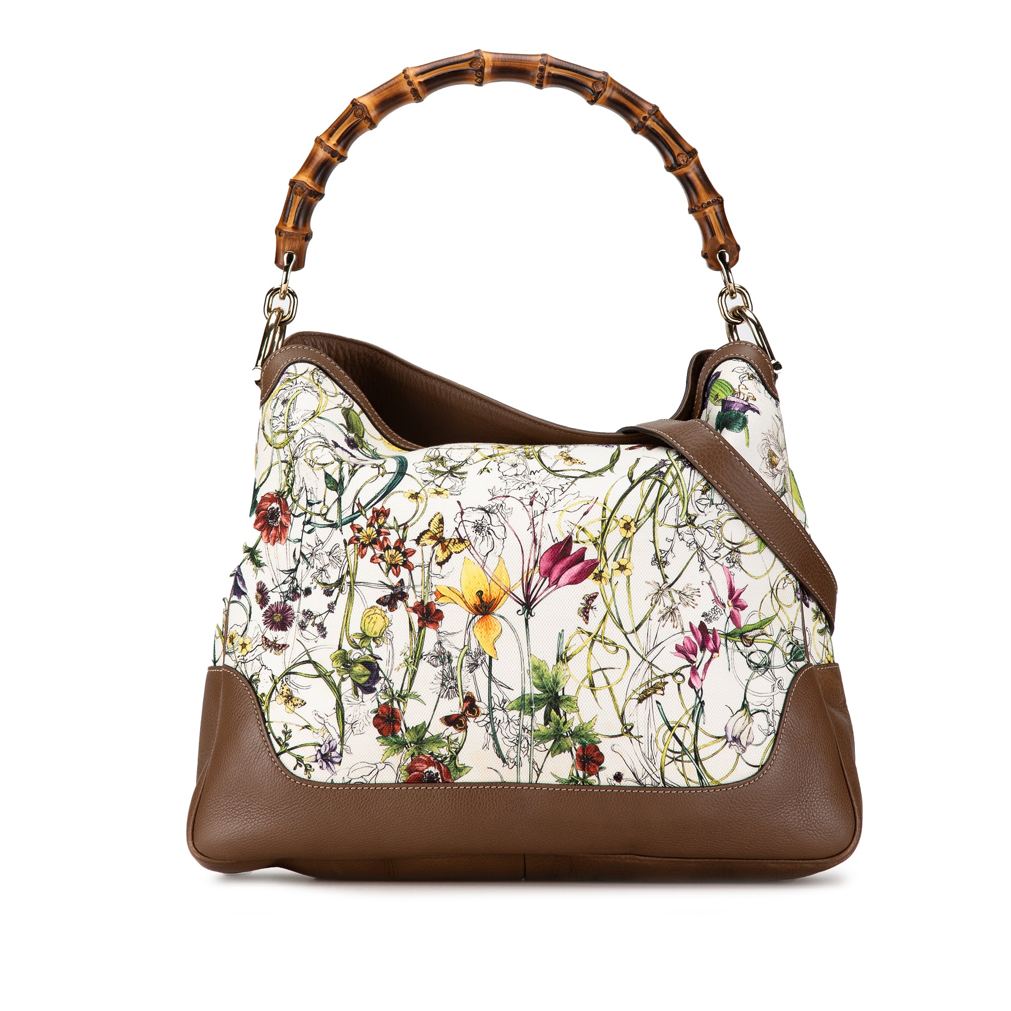 image of White Gucci Canvas Bamboo Flora Diana Satchel