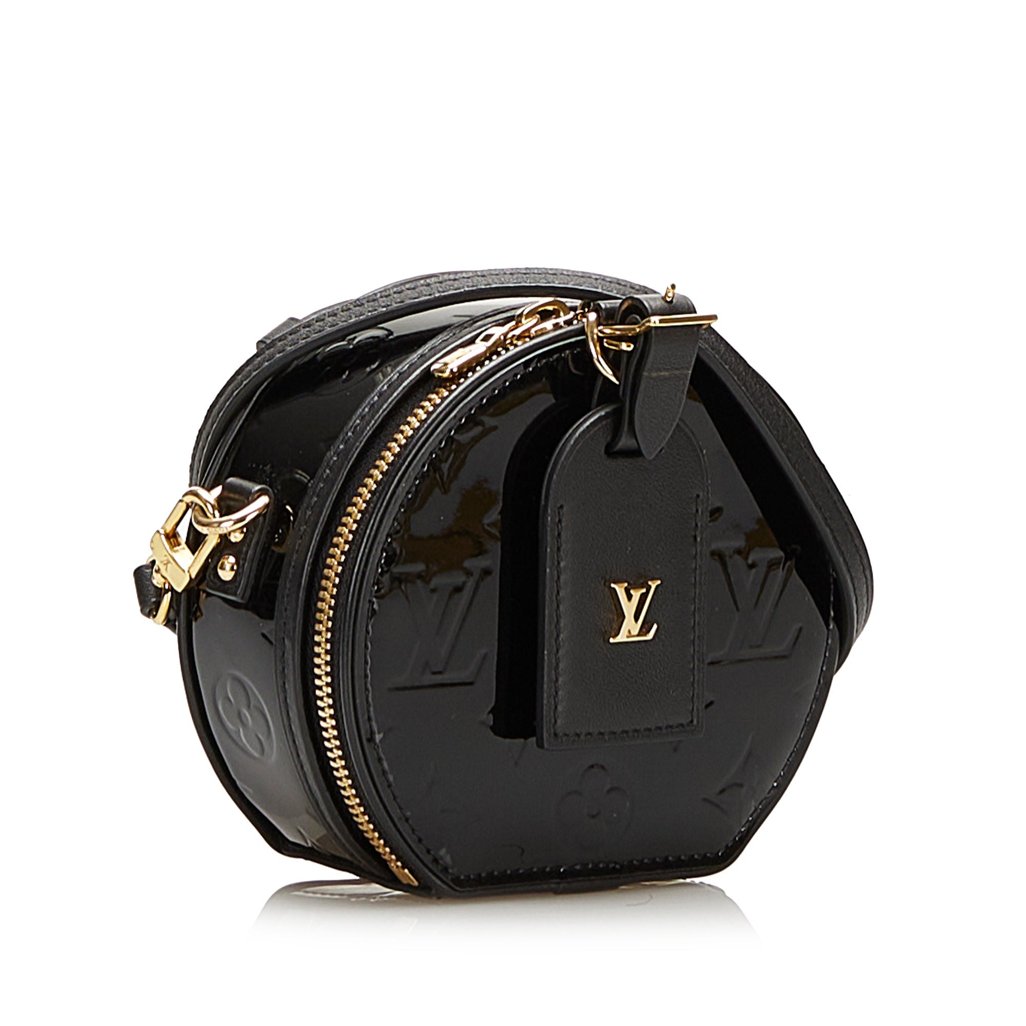 image of Black Louis Vuitton Vernis Mini Boite Chapeau Souple Crossbody Bag