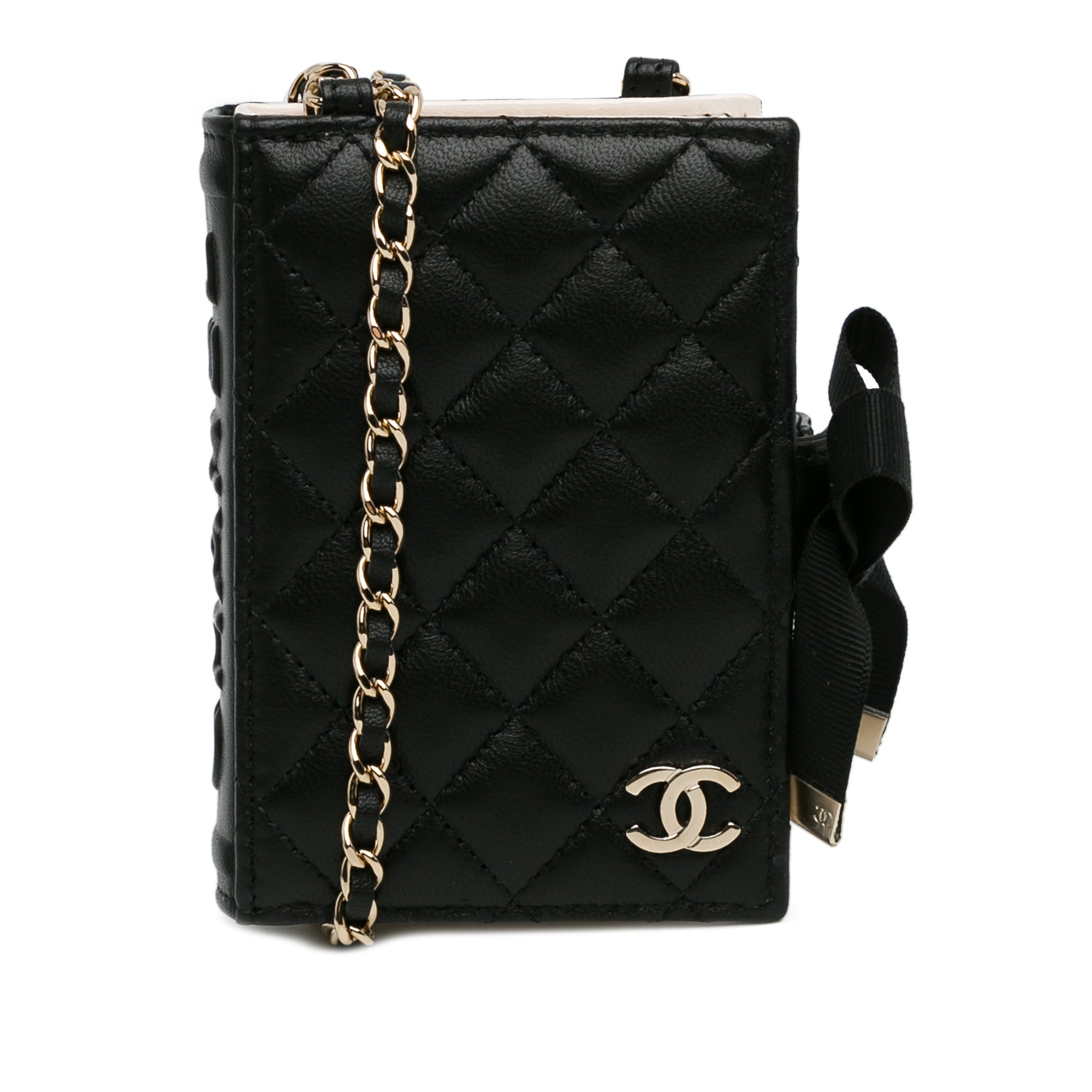 image of Black Chanel CC Lambskin Book Card Holder Crossbody Bag