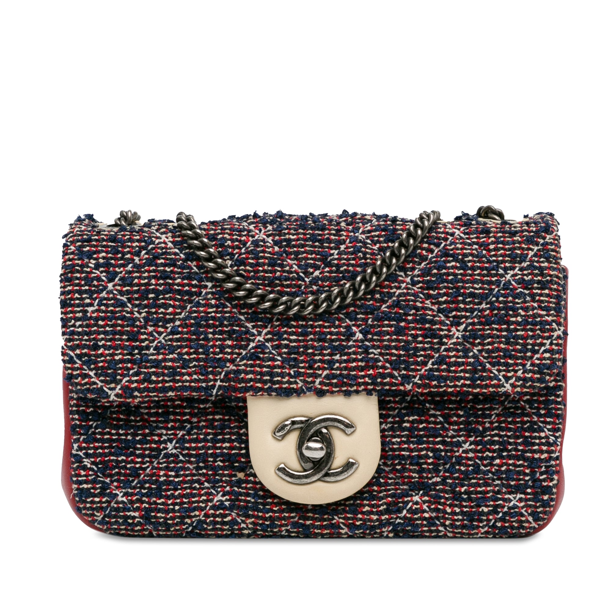 Image of Blue Chanel CC Quilted Tweed Single Flap Crossbody Bag