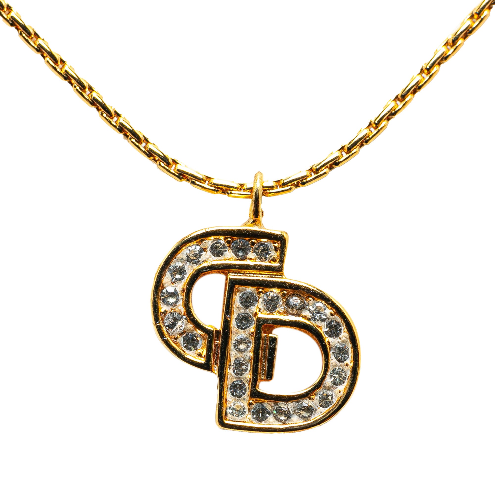 Image of Gold Dior Gold Plated CD Logo Rhinestone Necklace