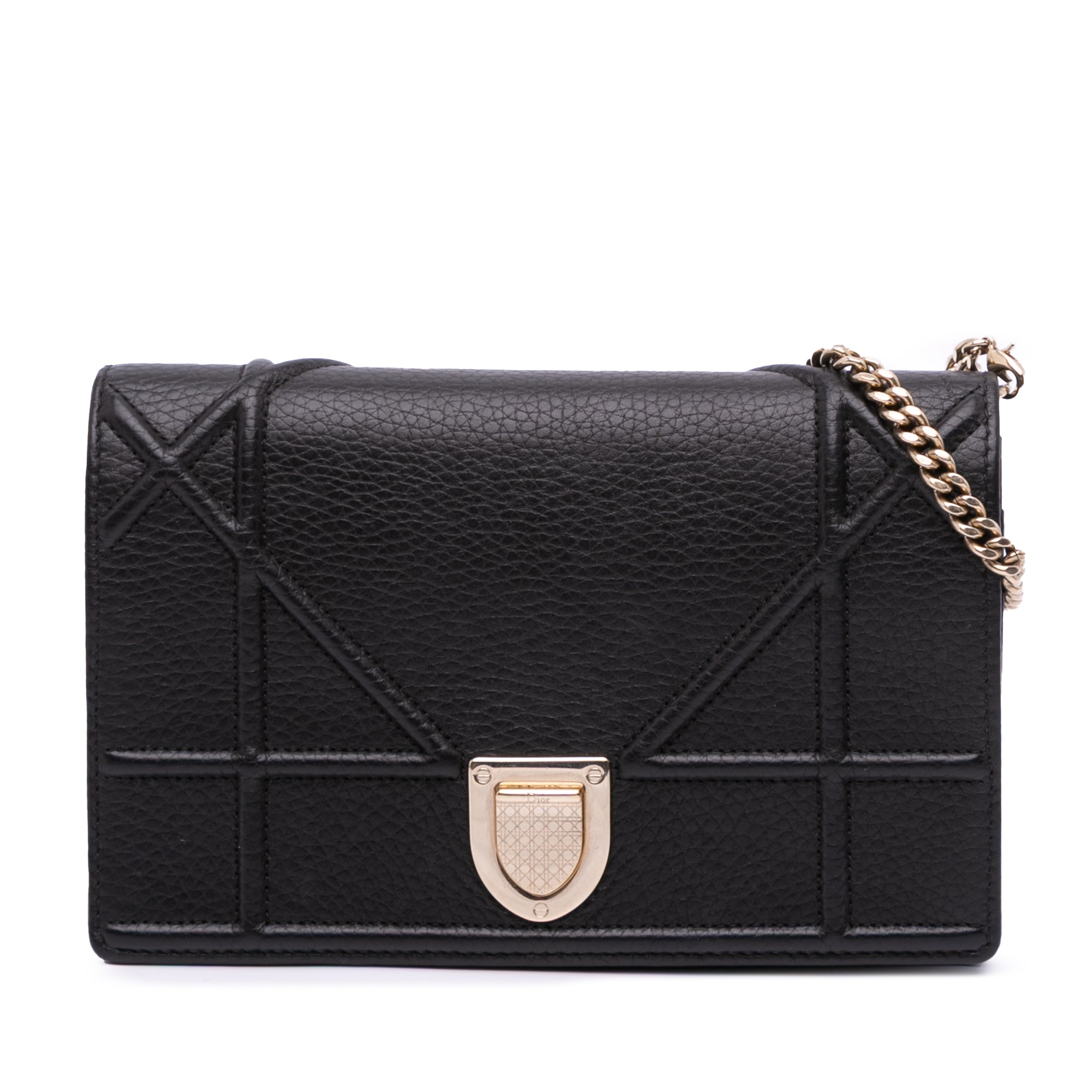 image of Black Dior Grained Calfskin Diorama Wallet on Chain Crossbody Bag