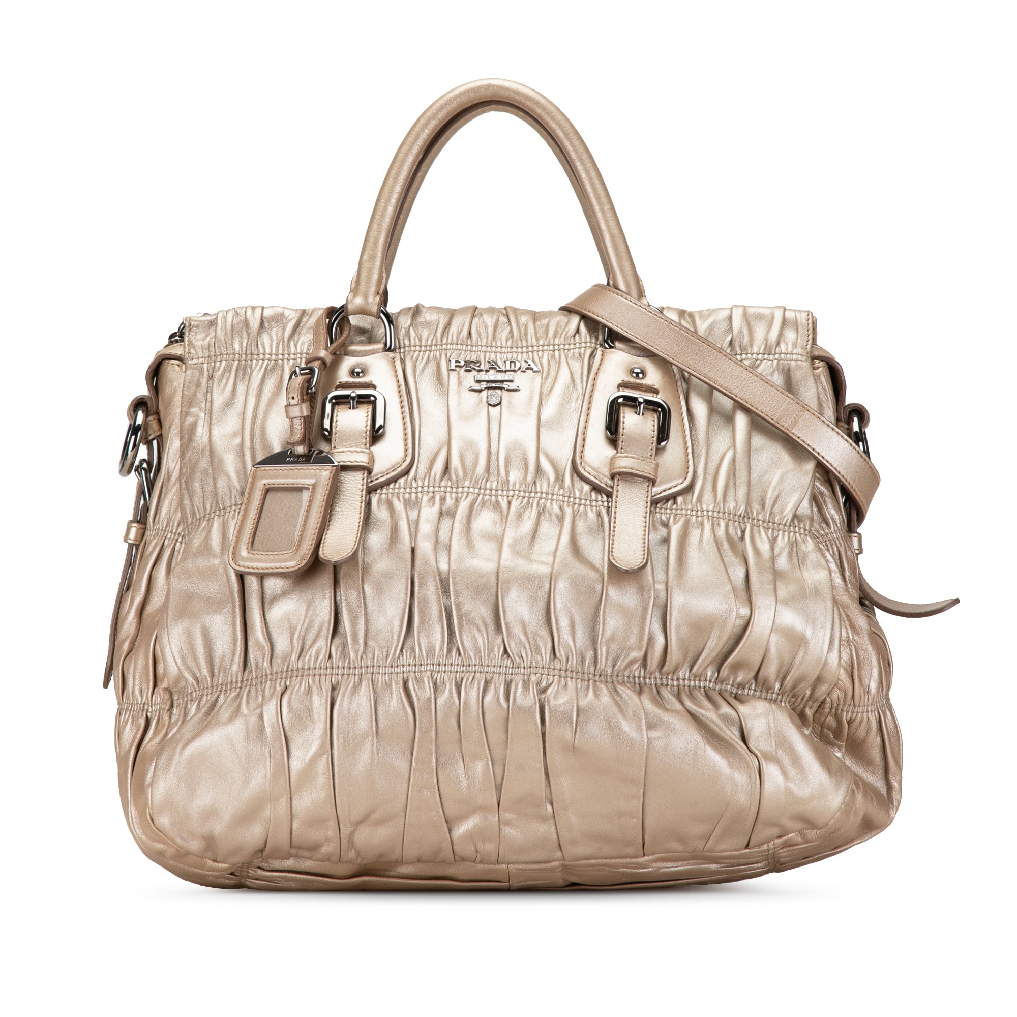 image of Gold Prada Nappa Gaufre Leather Satchel